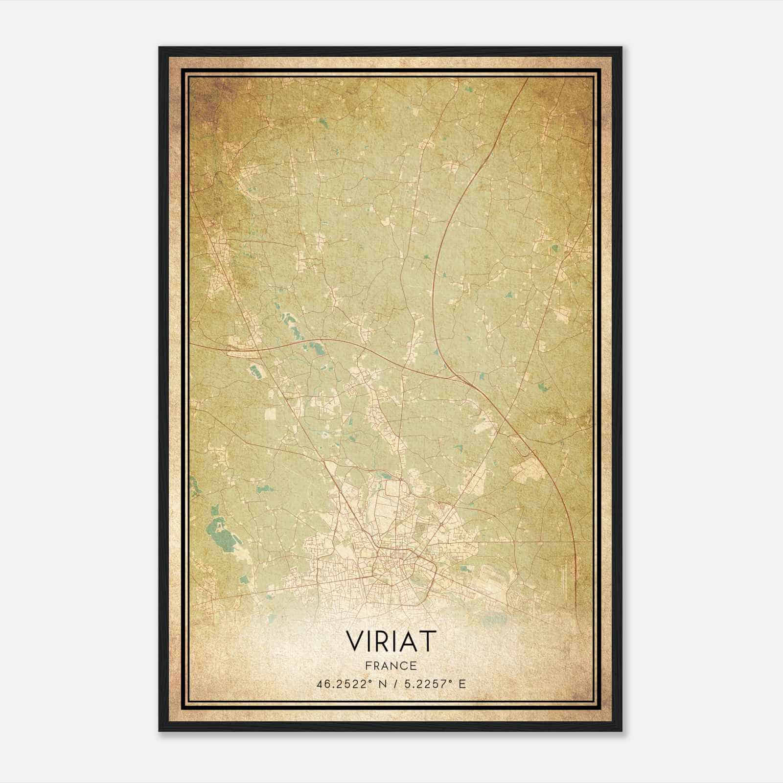 Vintage Viriat France Map Poster, Viriat City Road Wall Art Print