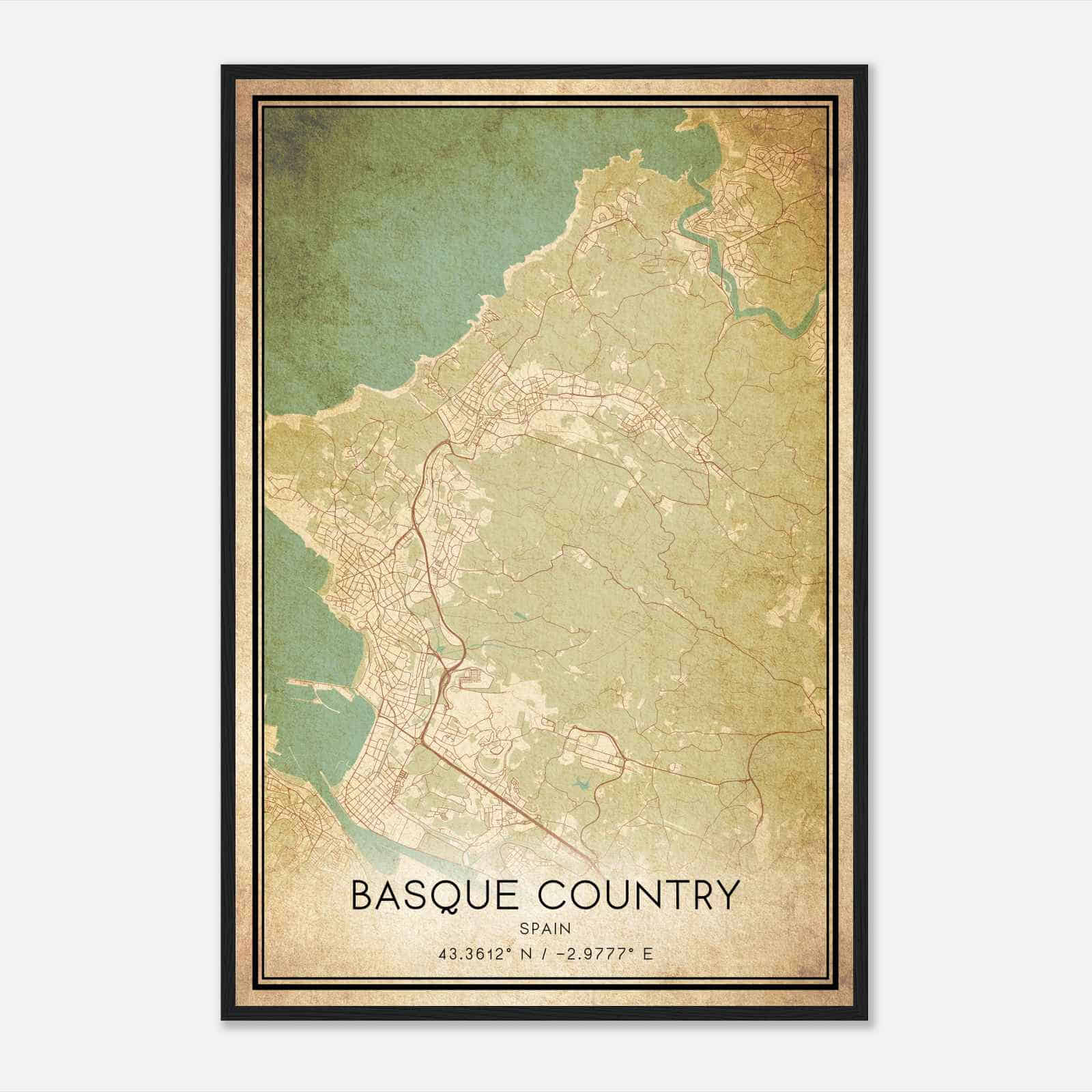 Vintage Berango Spain Map Poster, Berango City Road Wall Art Print