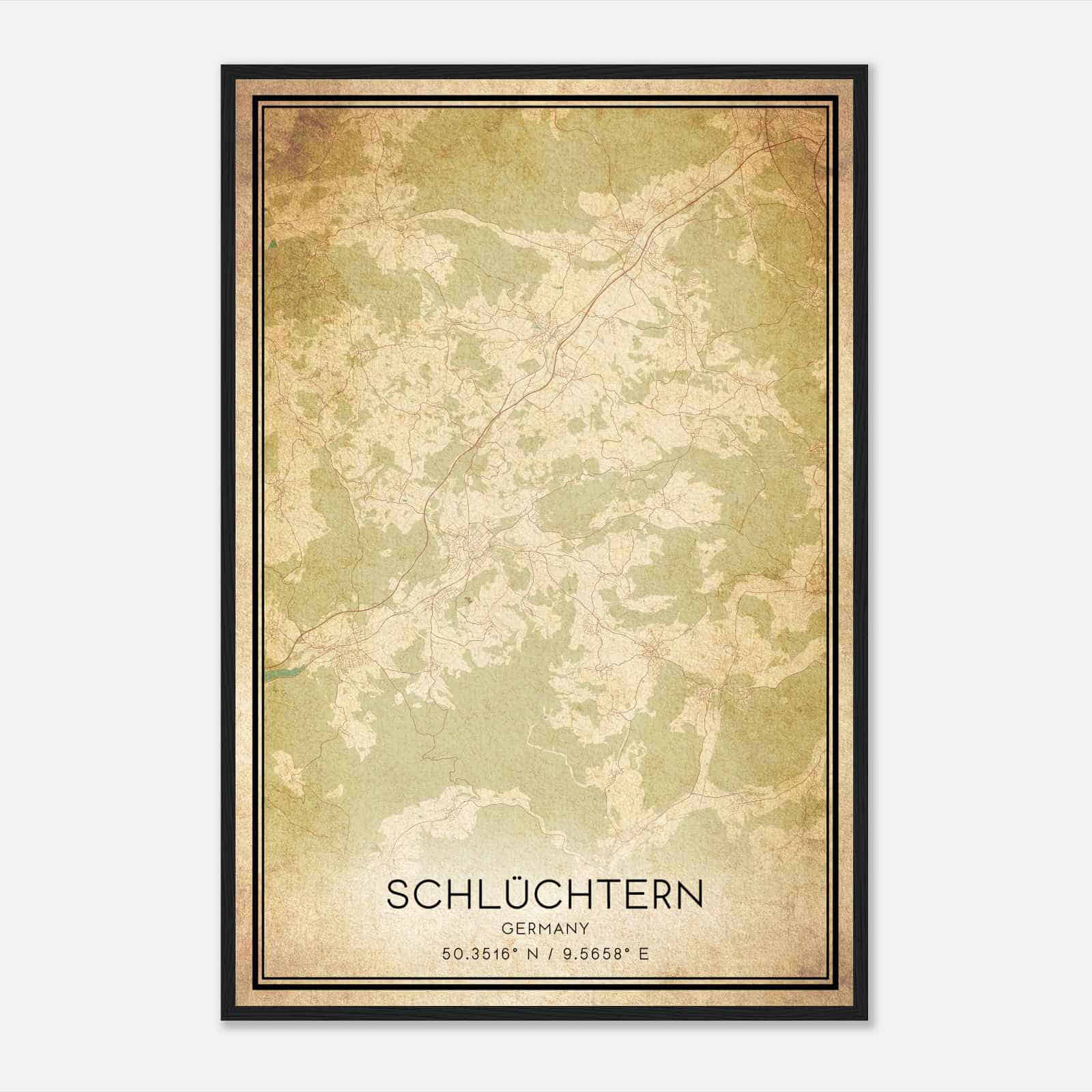 Vintage Schluchtern Germany Map Poster, Schluchtern City Road Wall Art Print
