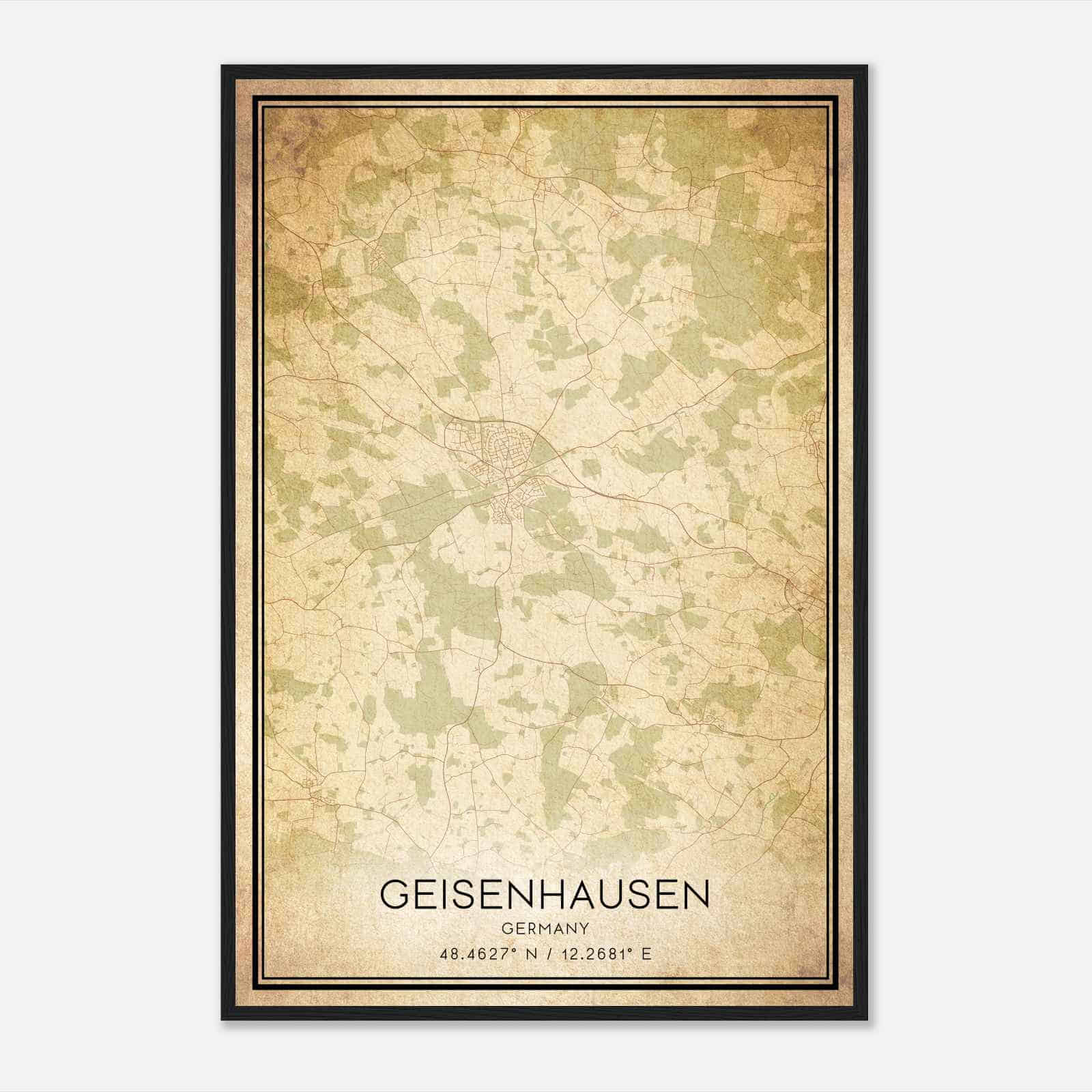 Vintage Geisenhausen Germany Map Poster, Geisenhausen City Road Wall Art Print