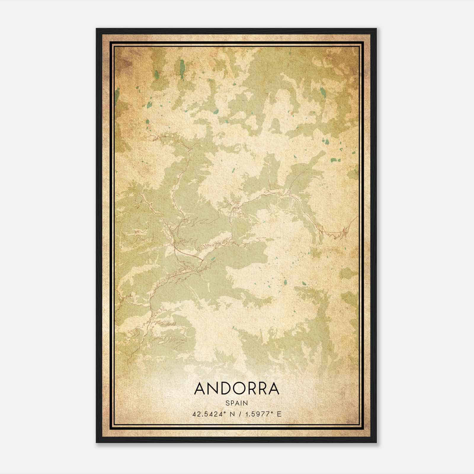 Vintage Andorra Spain Map Poster, Andorra City Road Wall Art Print