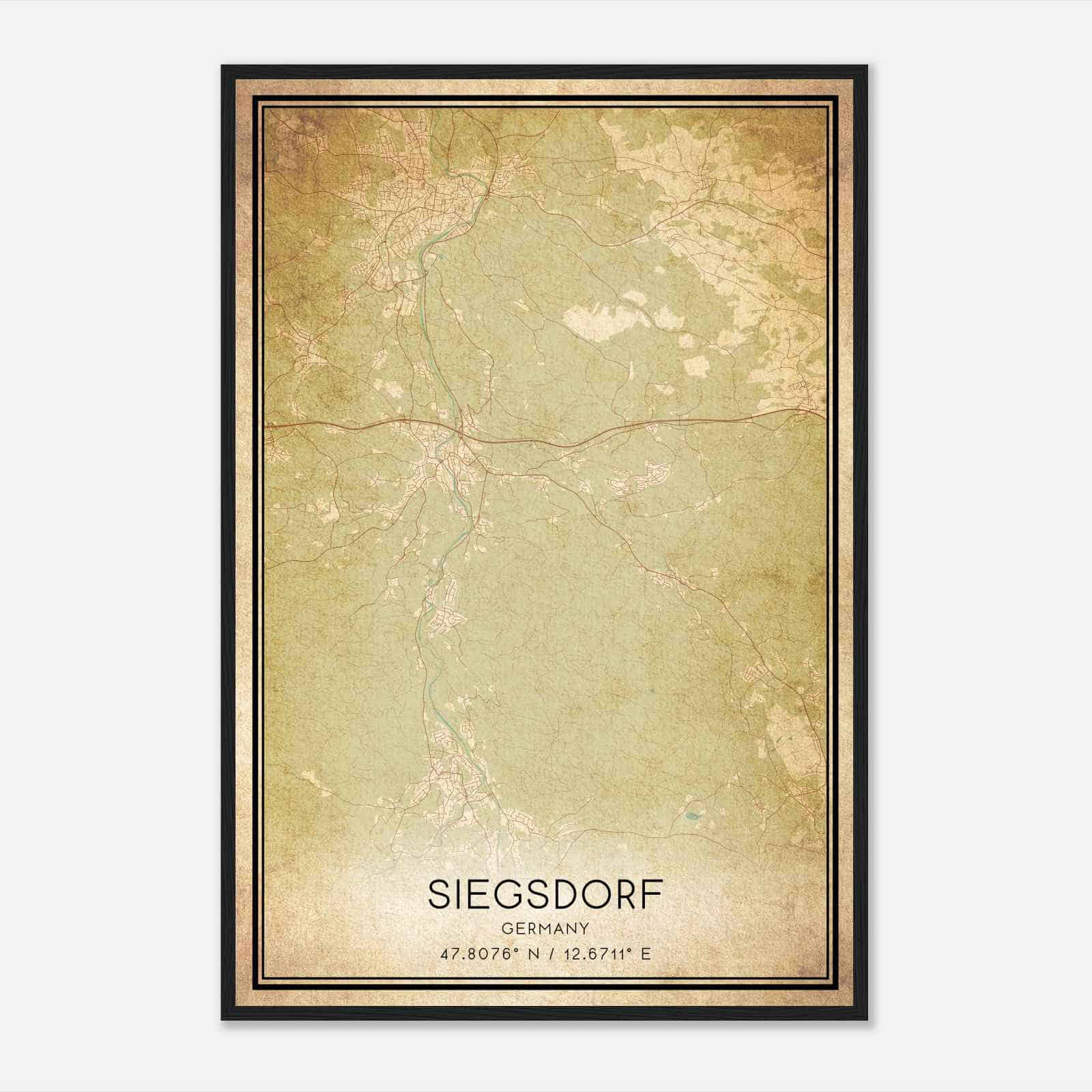 Vintage Siegsdorf Germany Map Poster, Siegsdorf City Road Wall Art Print