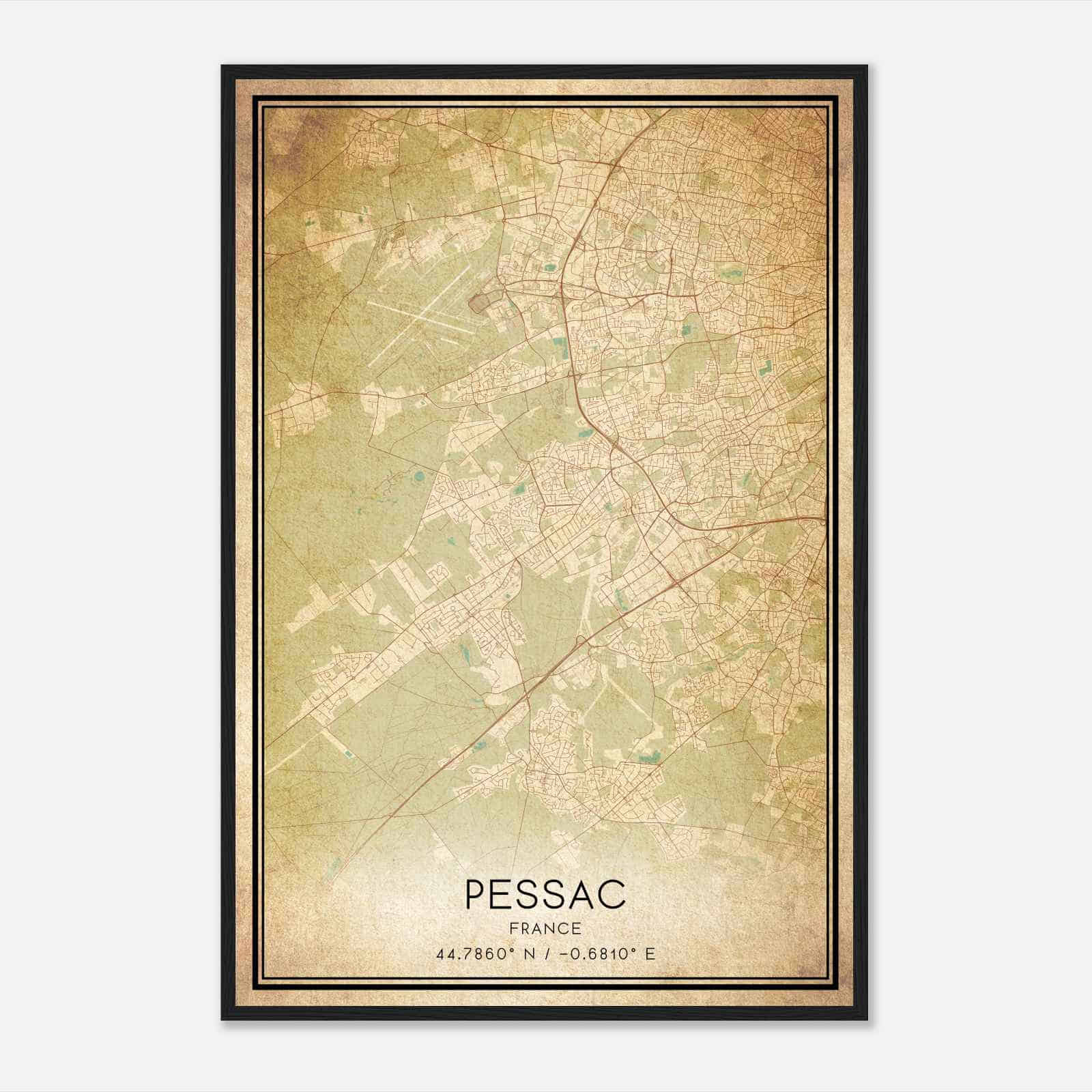 Vintage Pessac France Map Poster, Pessac City Road Wall Art Print