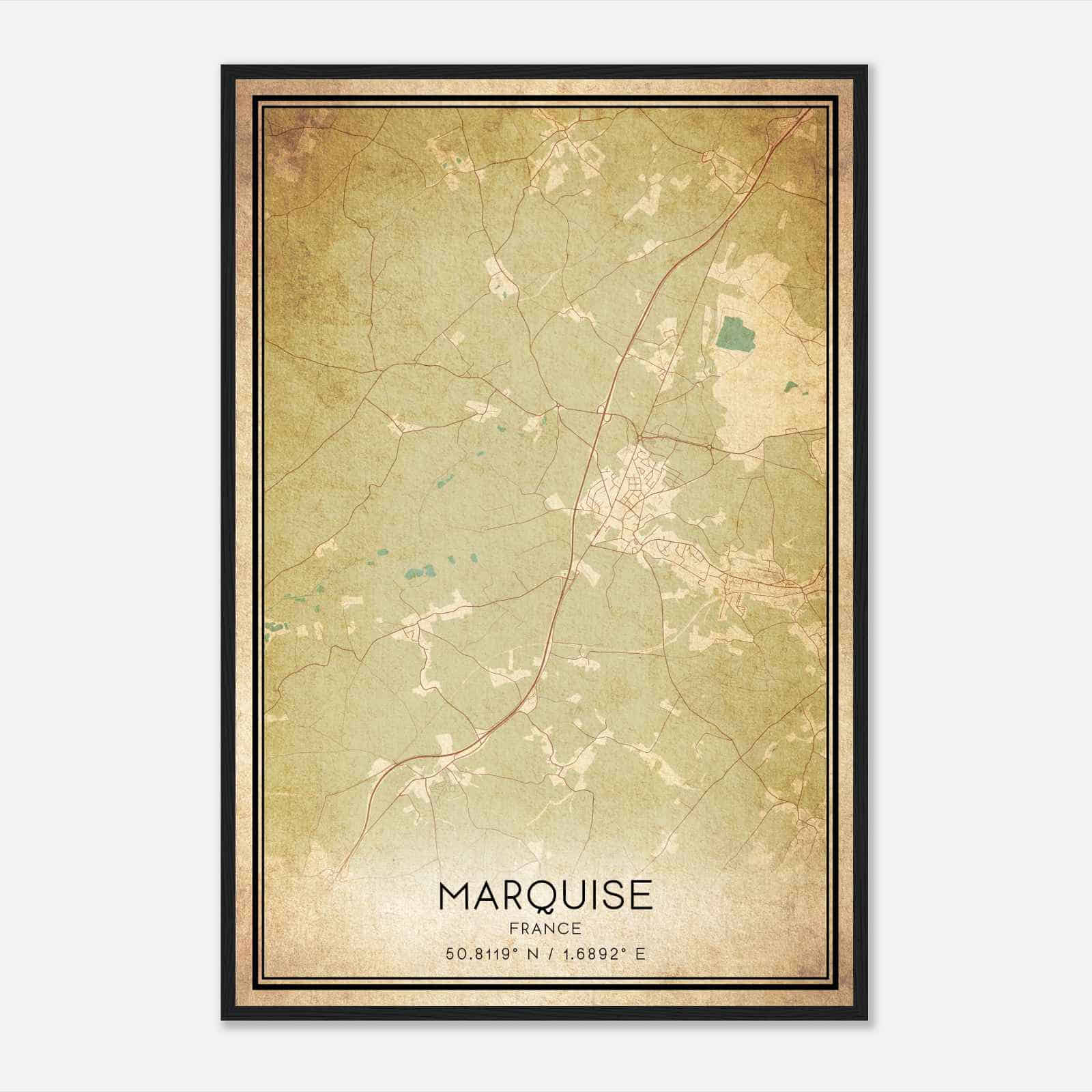 Vintage Marquise France Map Poster, Marquise City Road Wall Art Print