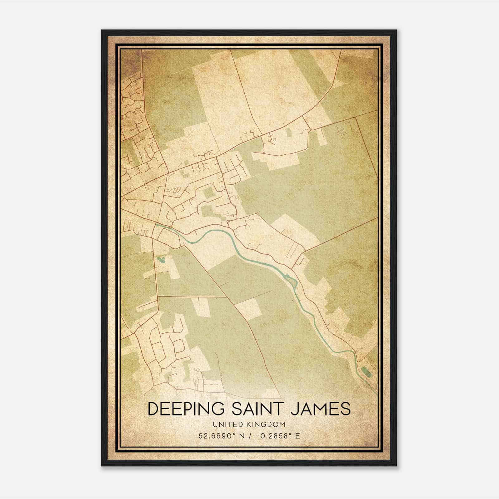 Vintage Deeping Saint James United Kingdom Map Poster, Deeping Saint James City Road Wall Art Print