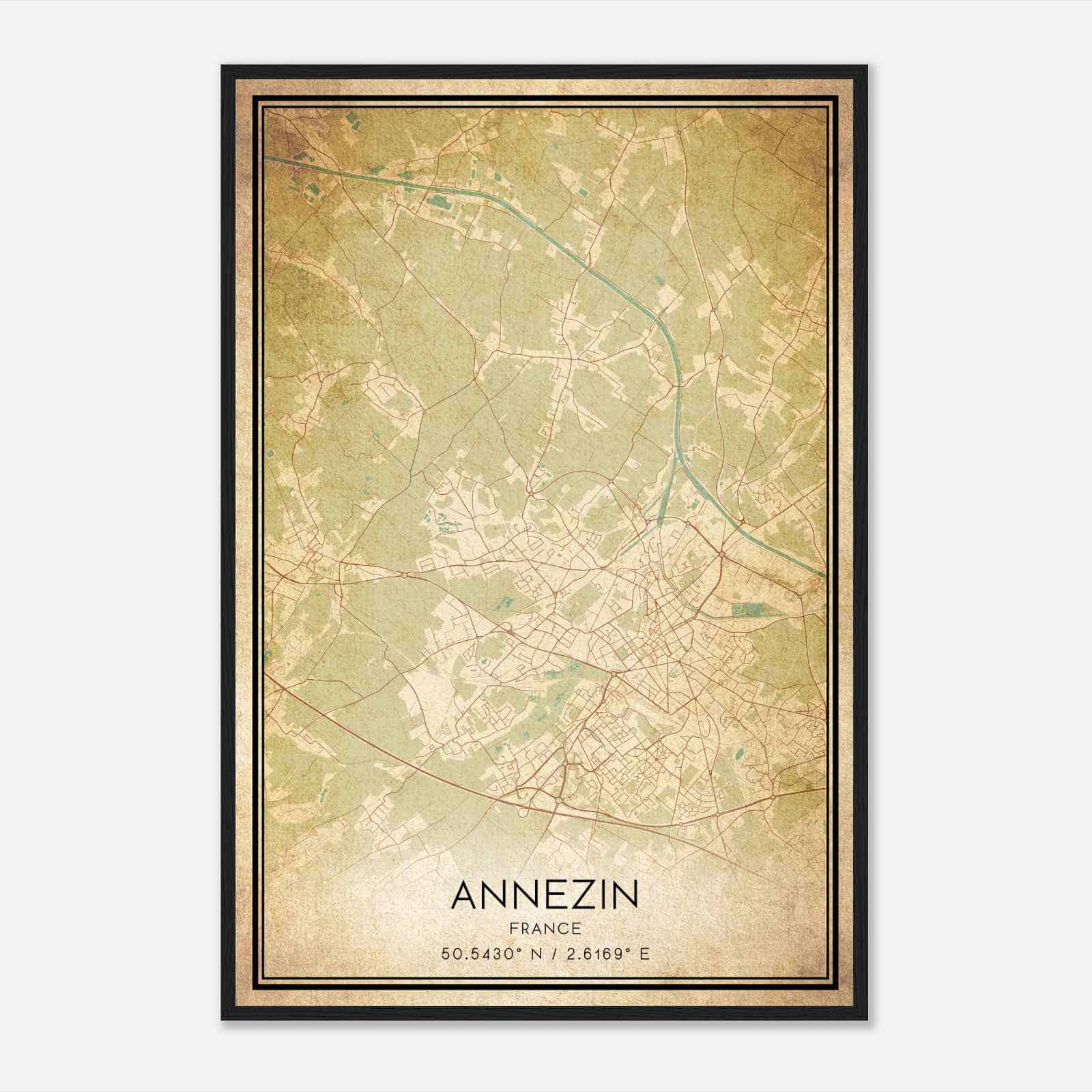 Vintage Annezin France Map Poster, Annezin City Road Wall Art Print