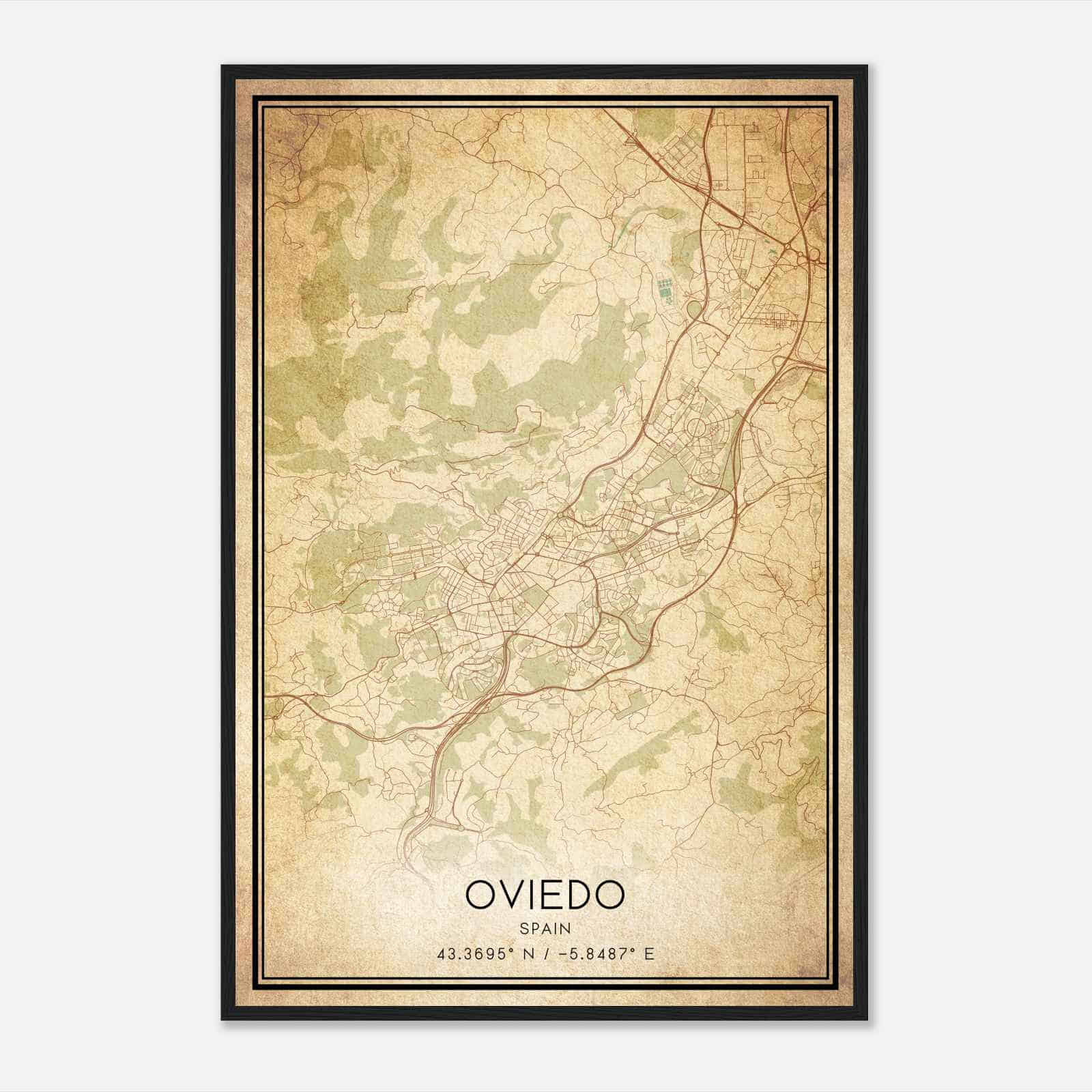 Vintage Oviedo Spain Map Poster, Oviedo City Road Wall Art Print