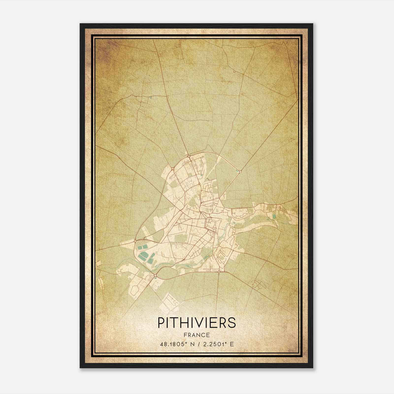 Vintage Pithiviers France Map Poster, Pithiviers City Road Wall Art Print