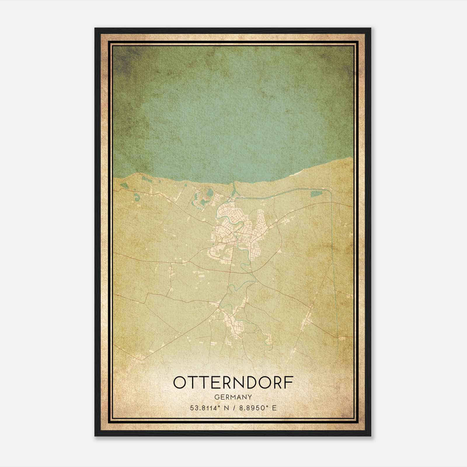 Vintage Otterndorf Germany Map Poster, Otterndorf City Road Wall Art Print