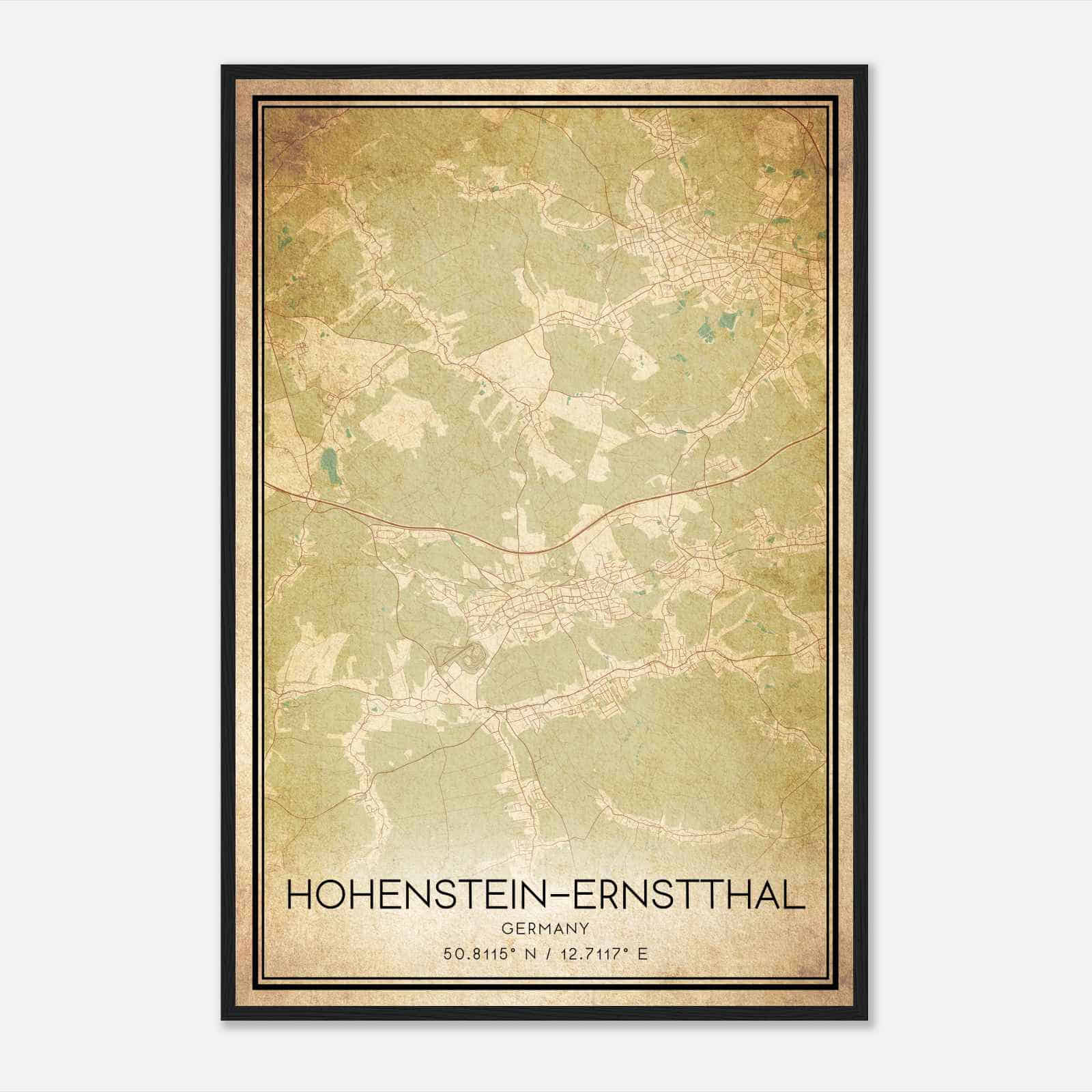 Vintage Hohenstein-Ernstthal Germany Map Poster, Hohenstein-Ernstthal City Road Wall Art Print
