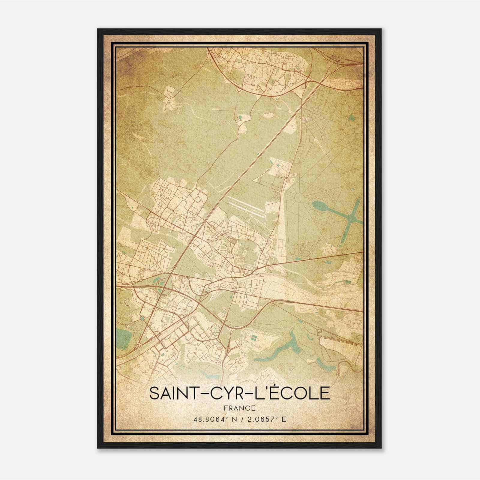 Vintage Saint-Cyr-l’Ecole France Map Poster, Saint-Cyr-l’Ecole City Road Wall Art Print