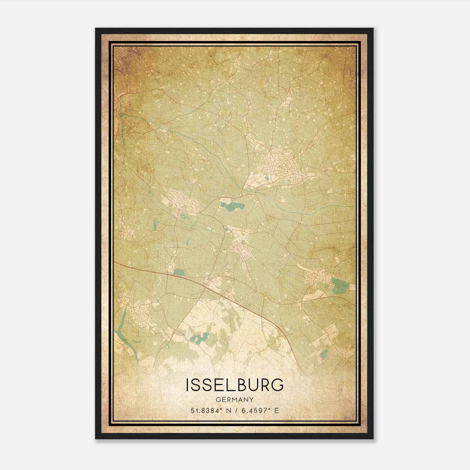 Vintage Isselburg Germany Map Poster, Isselburg City Road Wall Art Print