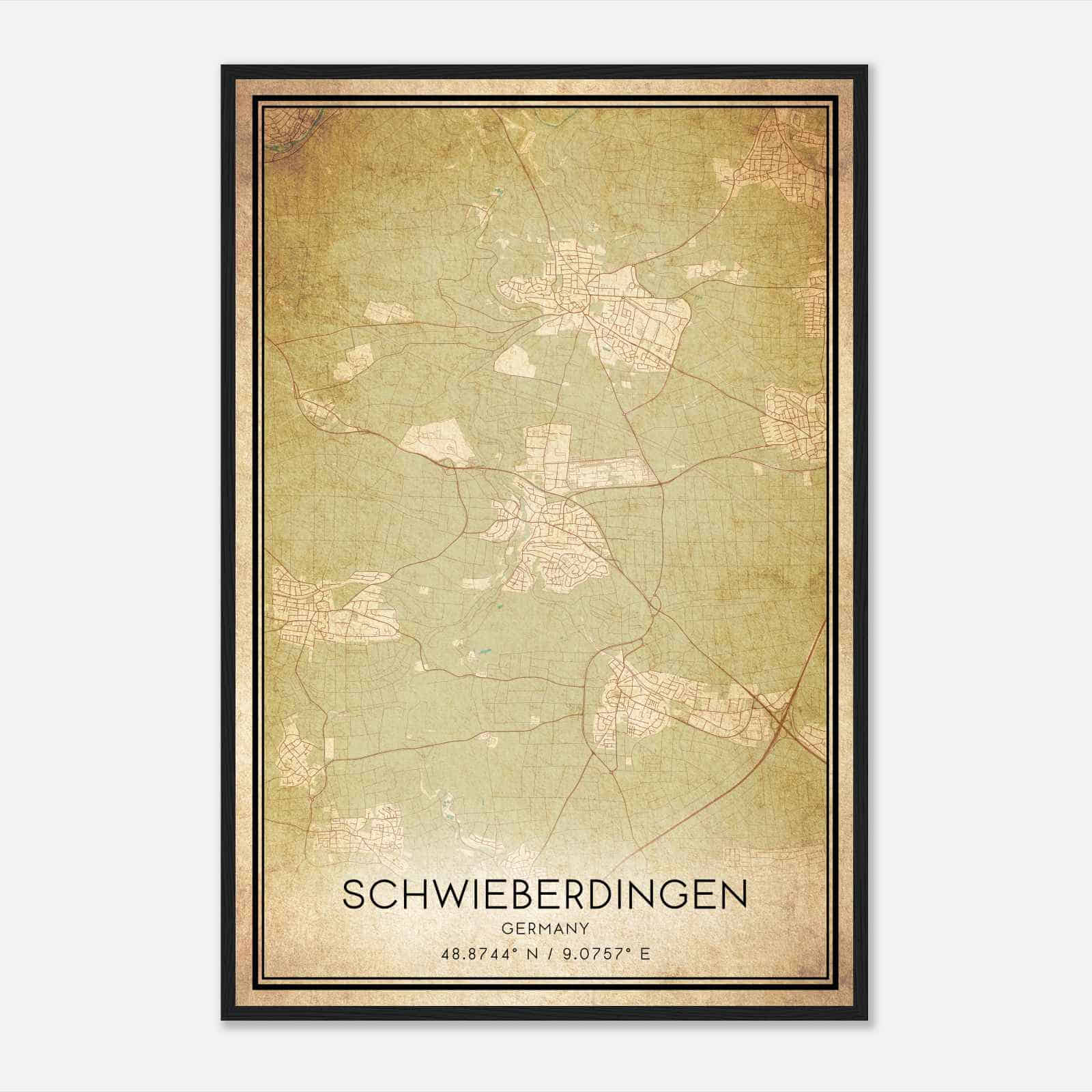 Vintage Schwieberdingen Germany Map Poster, Schwieberdingen City Road Wall Art Print