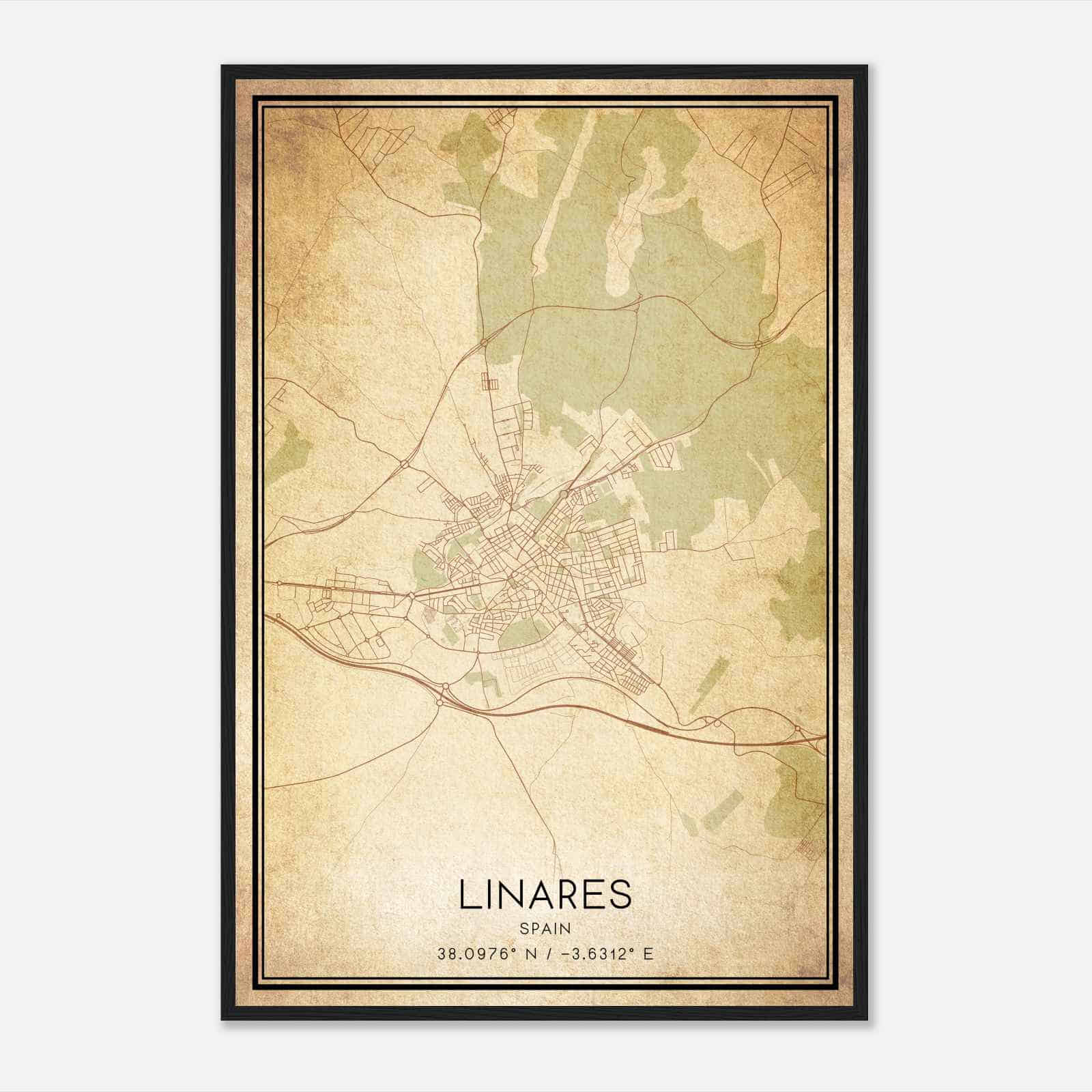 Vintage Linares Spain Map Poster, Linares City Road Wall Art Print