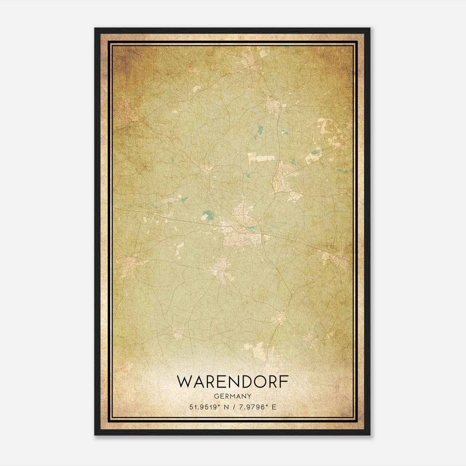 Vintage Warendorf Germany Map Poster, Warendorf City Road Wall Art Print