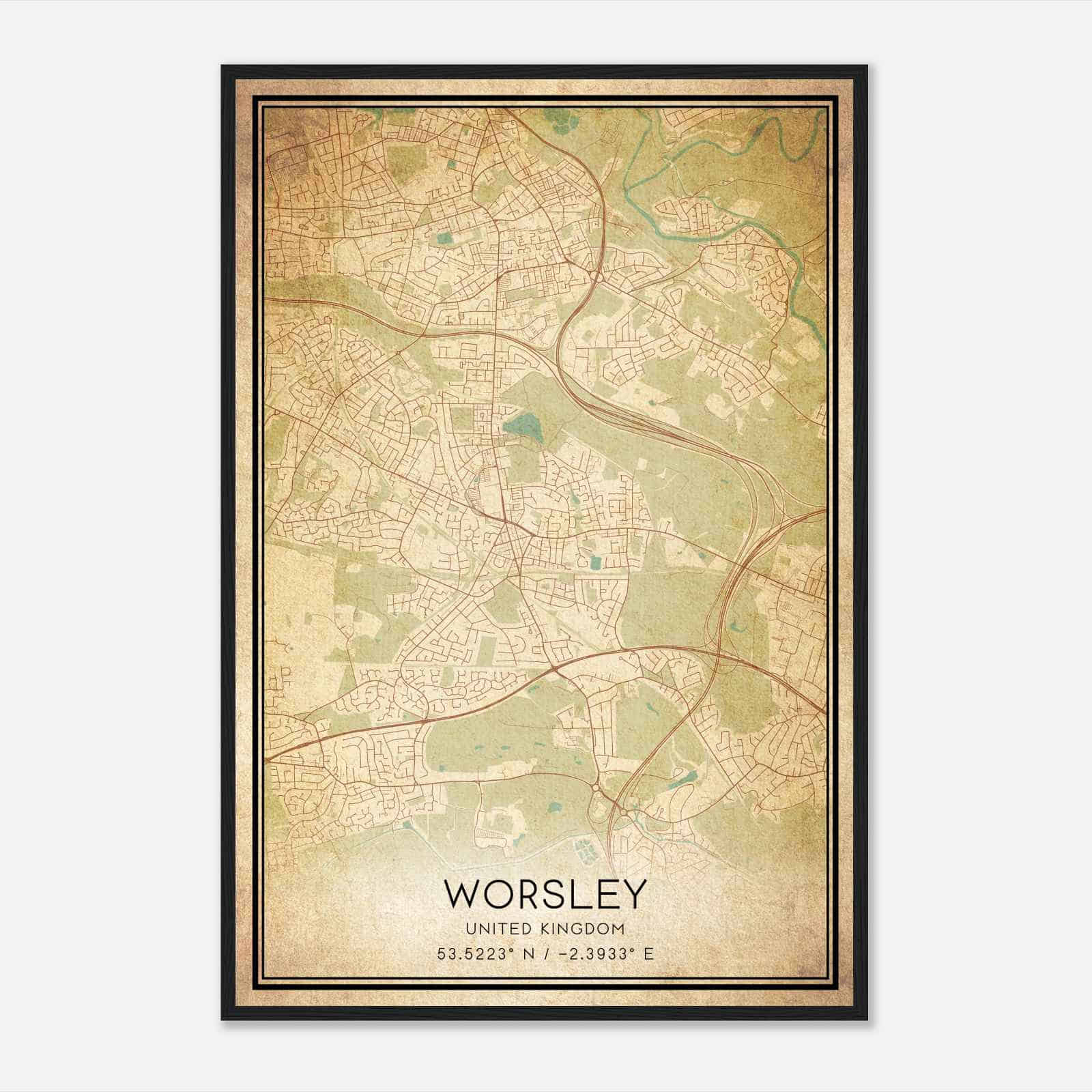 Vintage Walkden United Kingdom Map Poster, Walkden City Road Wall Art Print