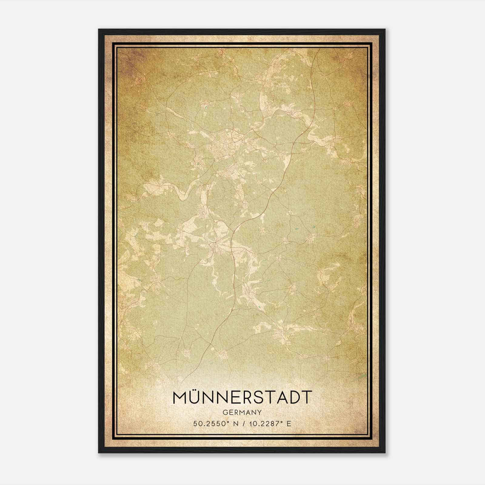 Vintage Munnerstadt Germany Map Poster, Munnerstadt City Road Wall Art Print