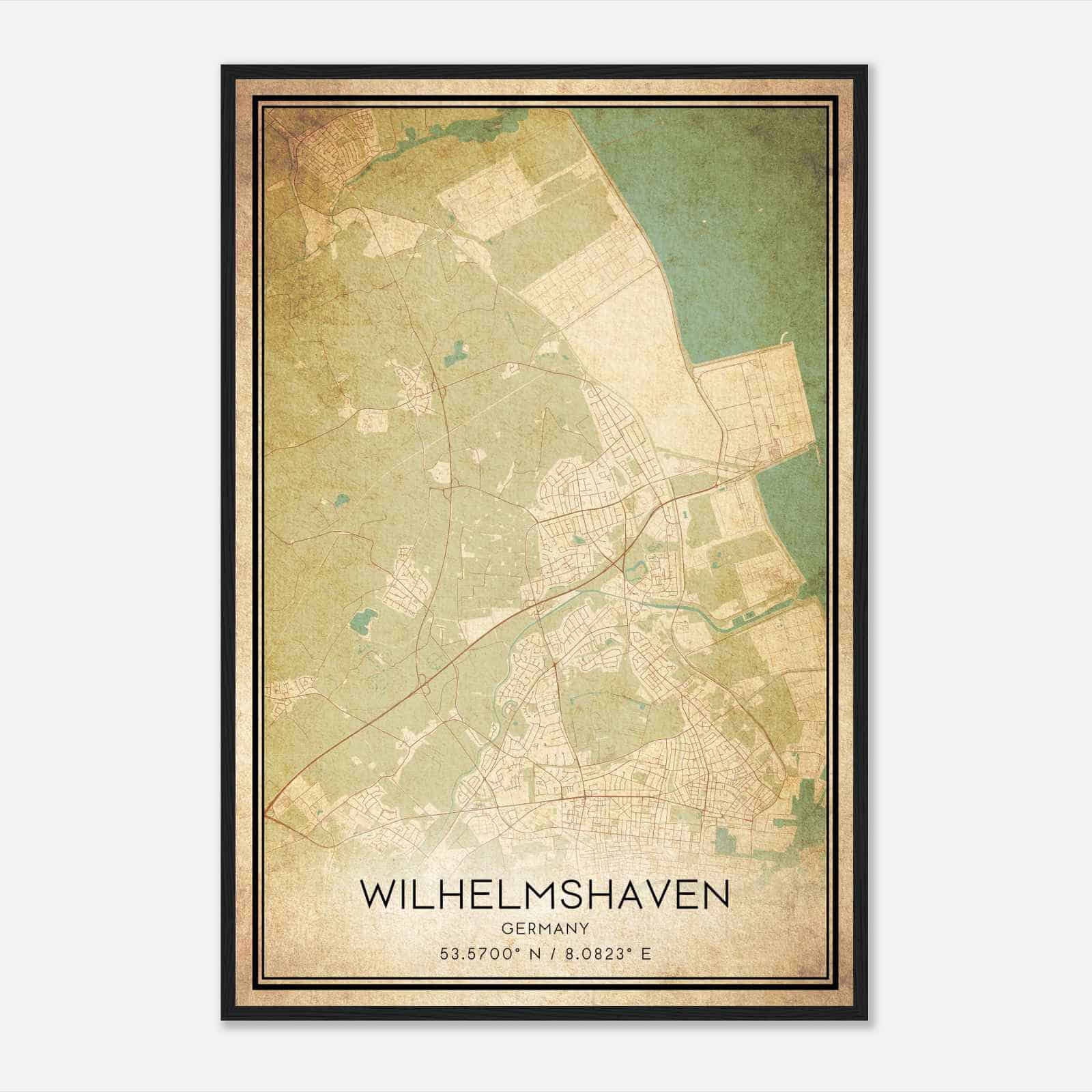 Vintage Wilhelmshaven Germany Map Poster, Wilhelmshaven City Road Wall Art Print
