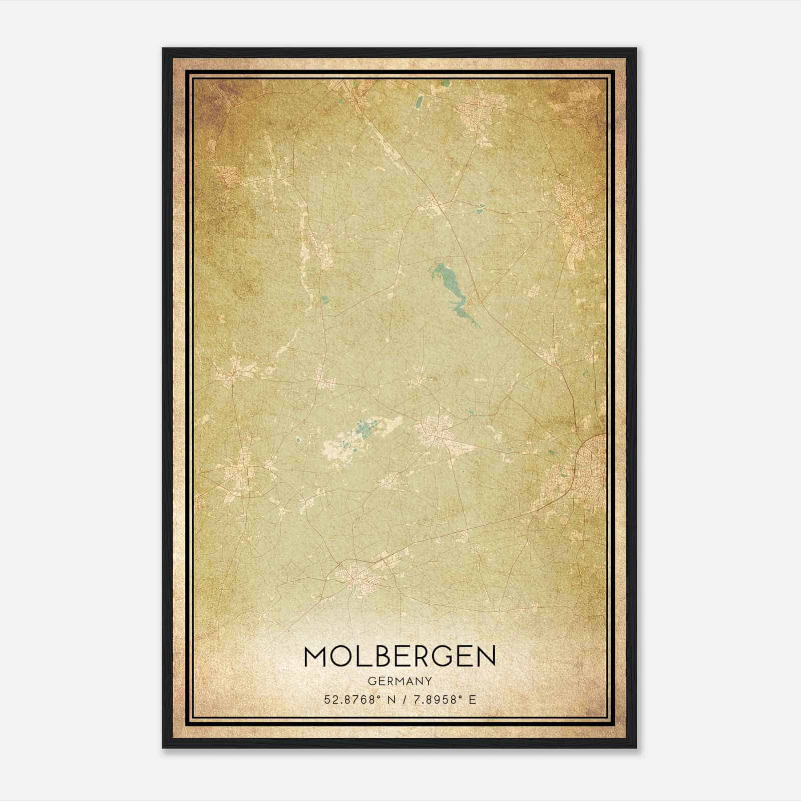 Vintage Molbergen Germany Map Poster, Molbergen City Road Wall Art Print