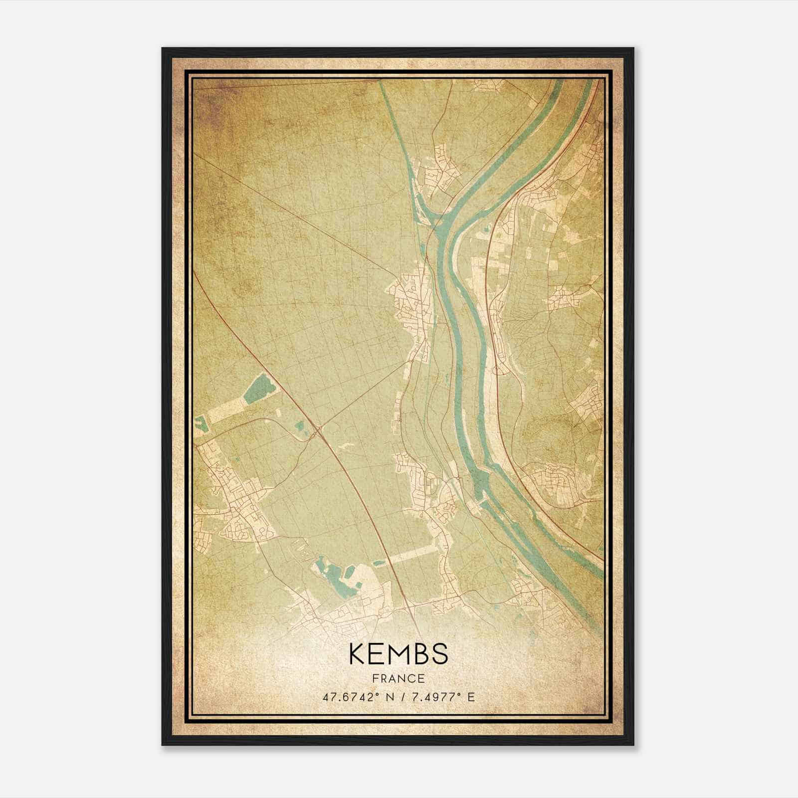 Vintage Kembs France Map Poster, Kembs City Road Wall Art Print