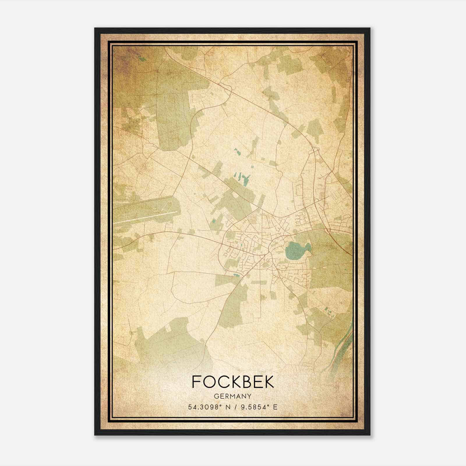 Vintage Fockbek Germany Map Poster, Fockbek City Road Wall Art Print