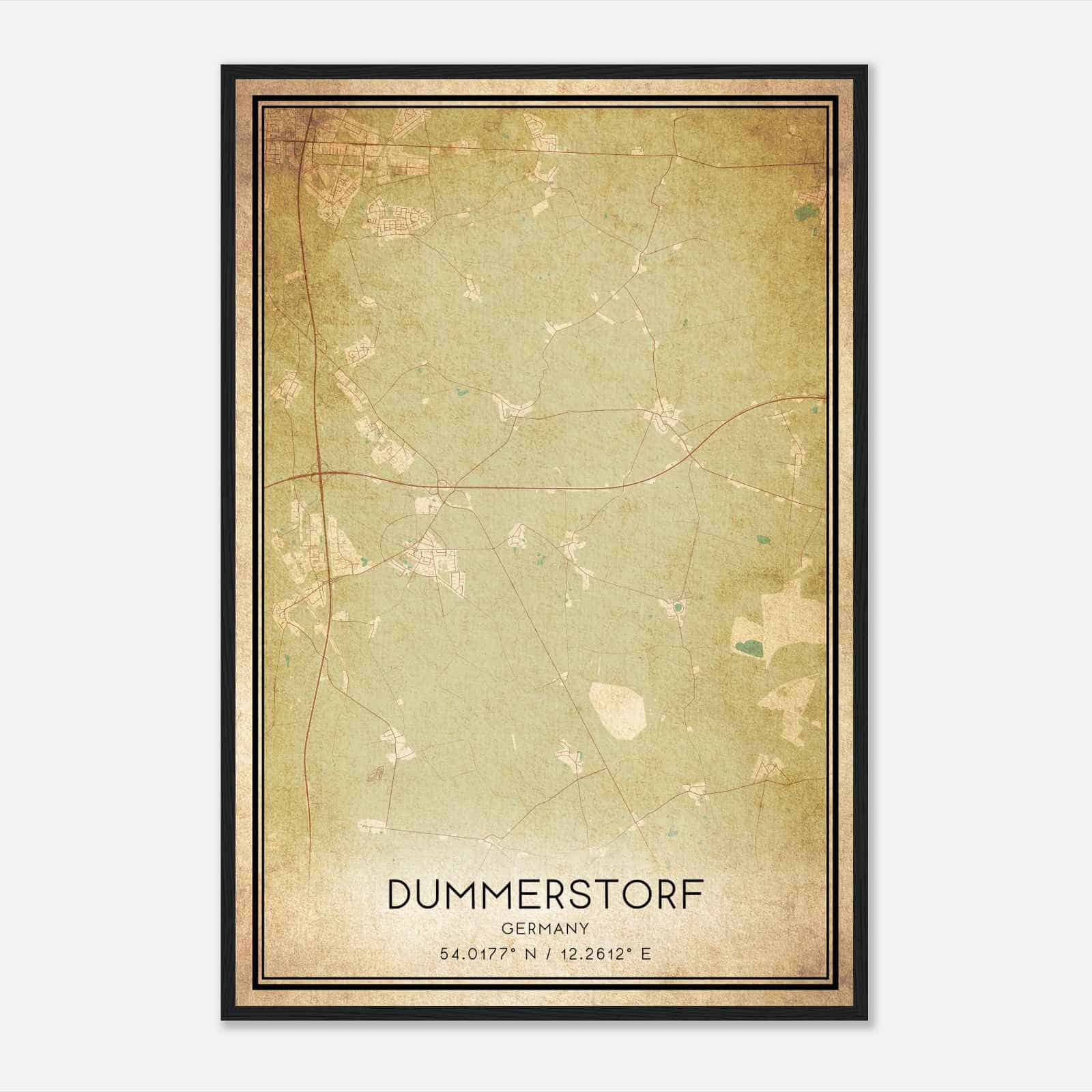 Vintage Dummerstorf Germany Map Poster, Dummerstorf City Road Wall Art Print