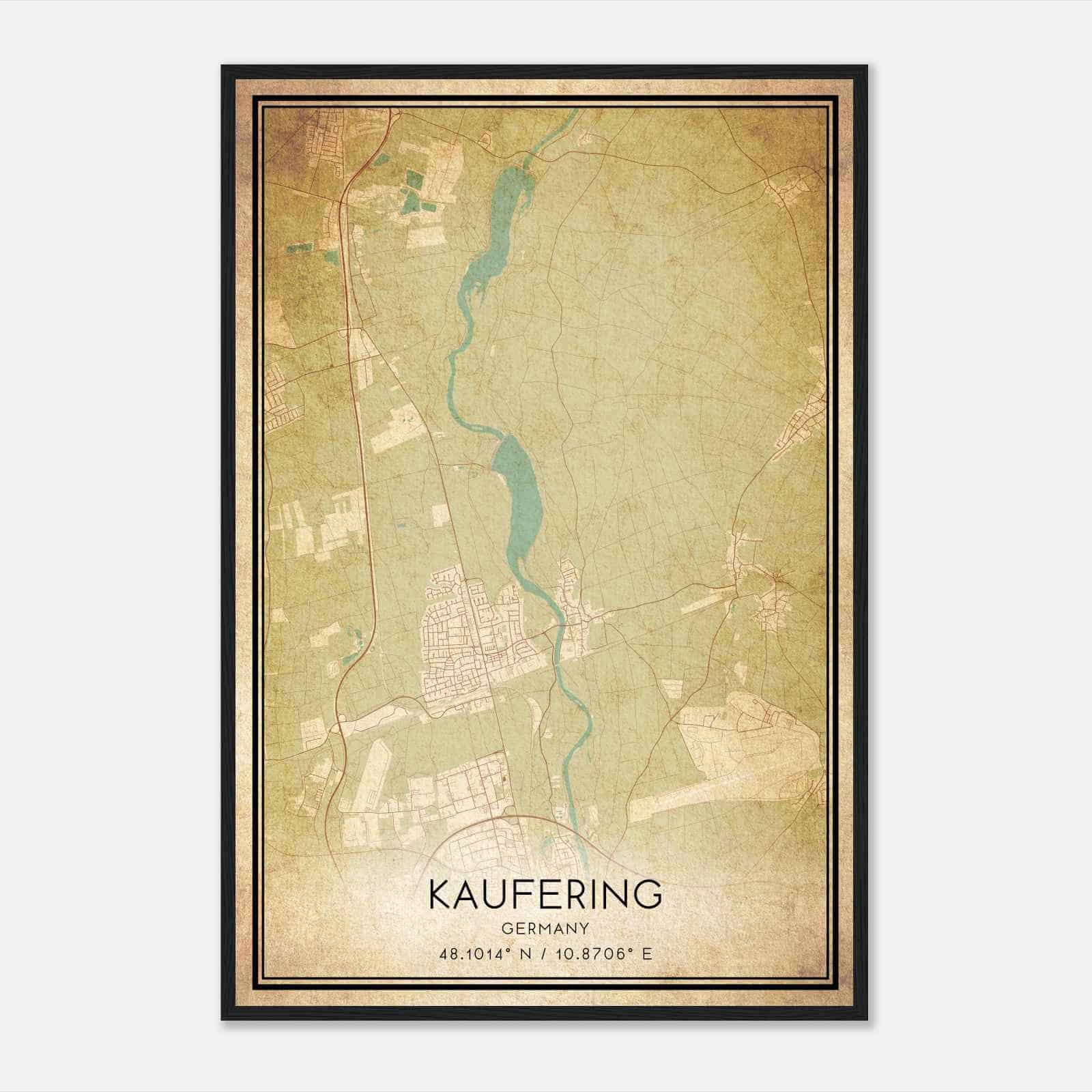 Vintage Kaufering Germany Map Poster, Kaufering City Road Wall Art Print