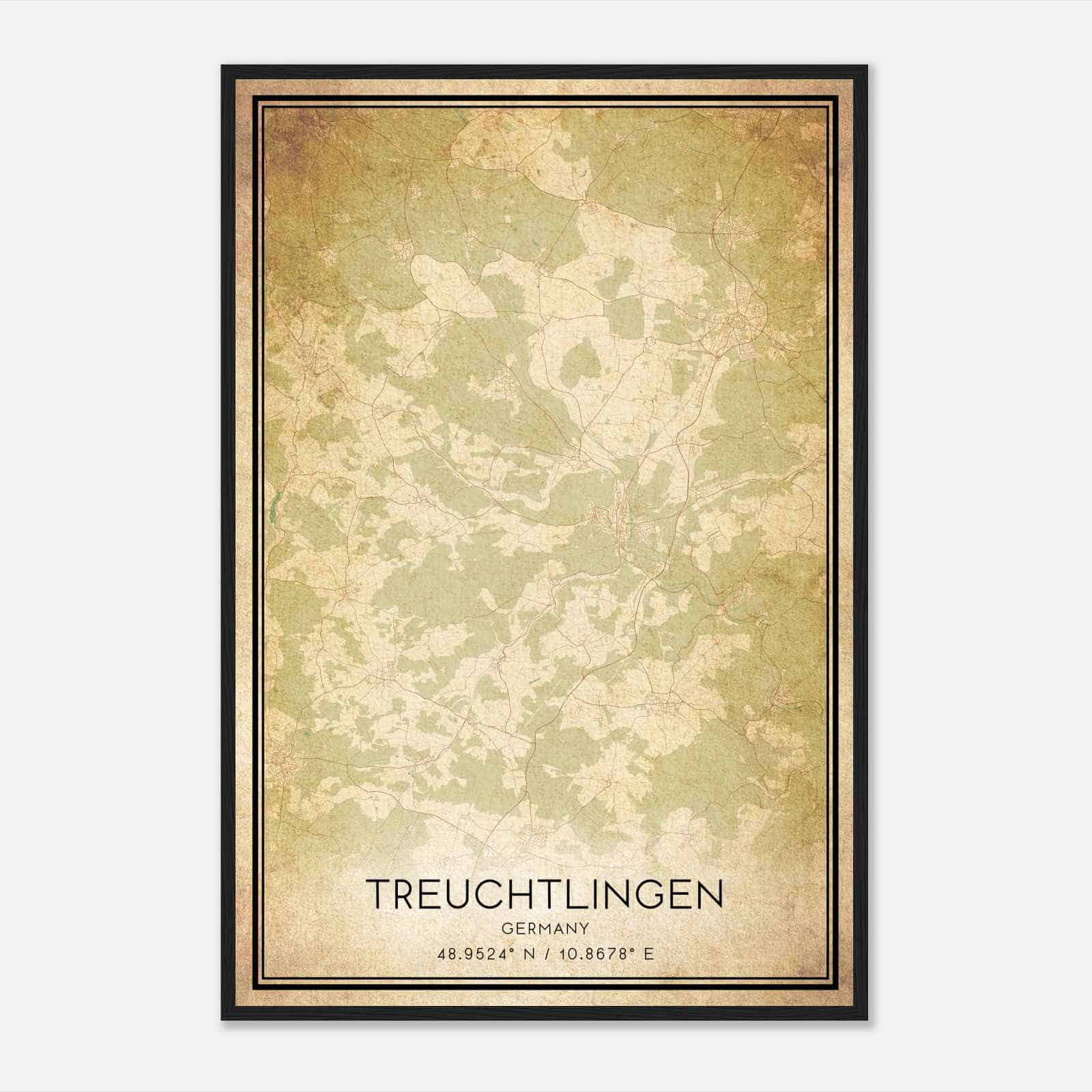 Vintage Treuchtlingen Germany Map Poster, Treuchtlingen City Road Wall Art Print