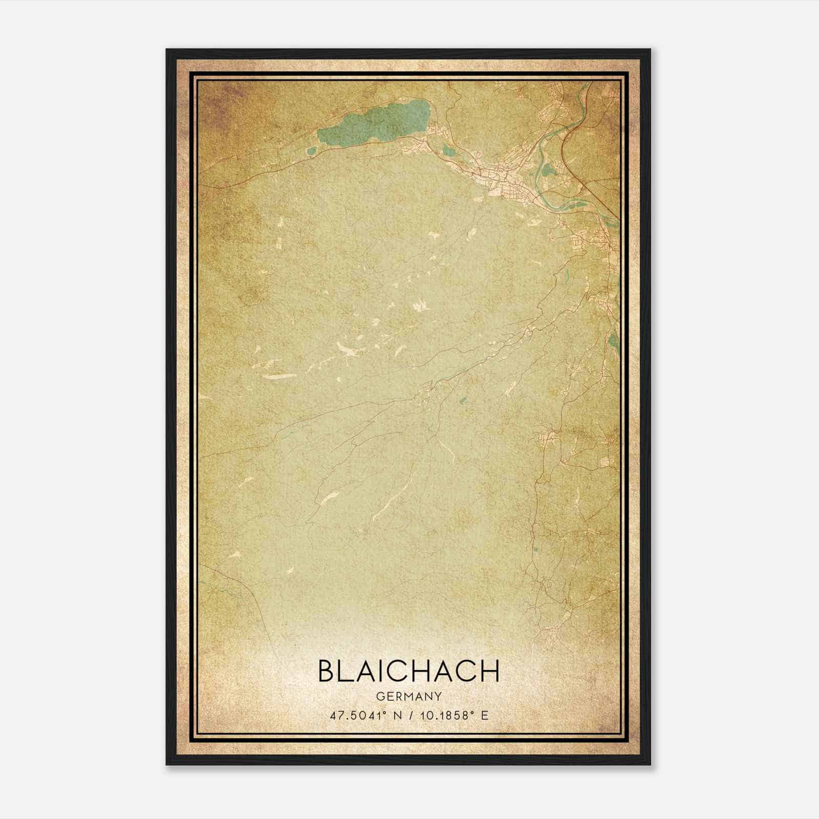 Vintage Blaichach Germany Map Poster, Blaichach City Road Wall Art Print