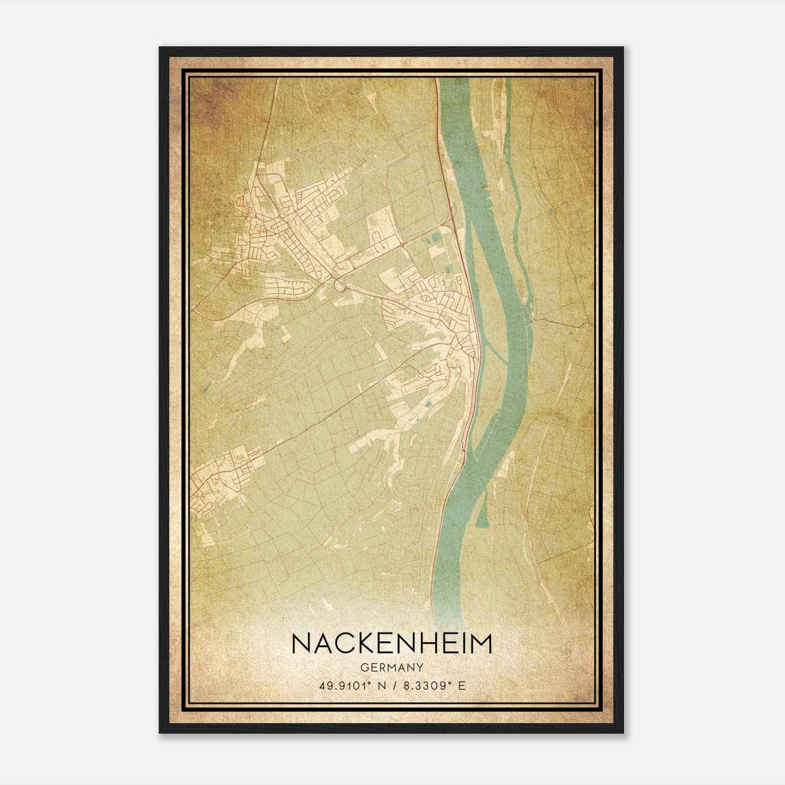 Vintage Nackenheim Germany Map Poster, Nackenheim City Road Wall Art Print