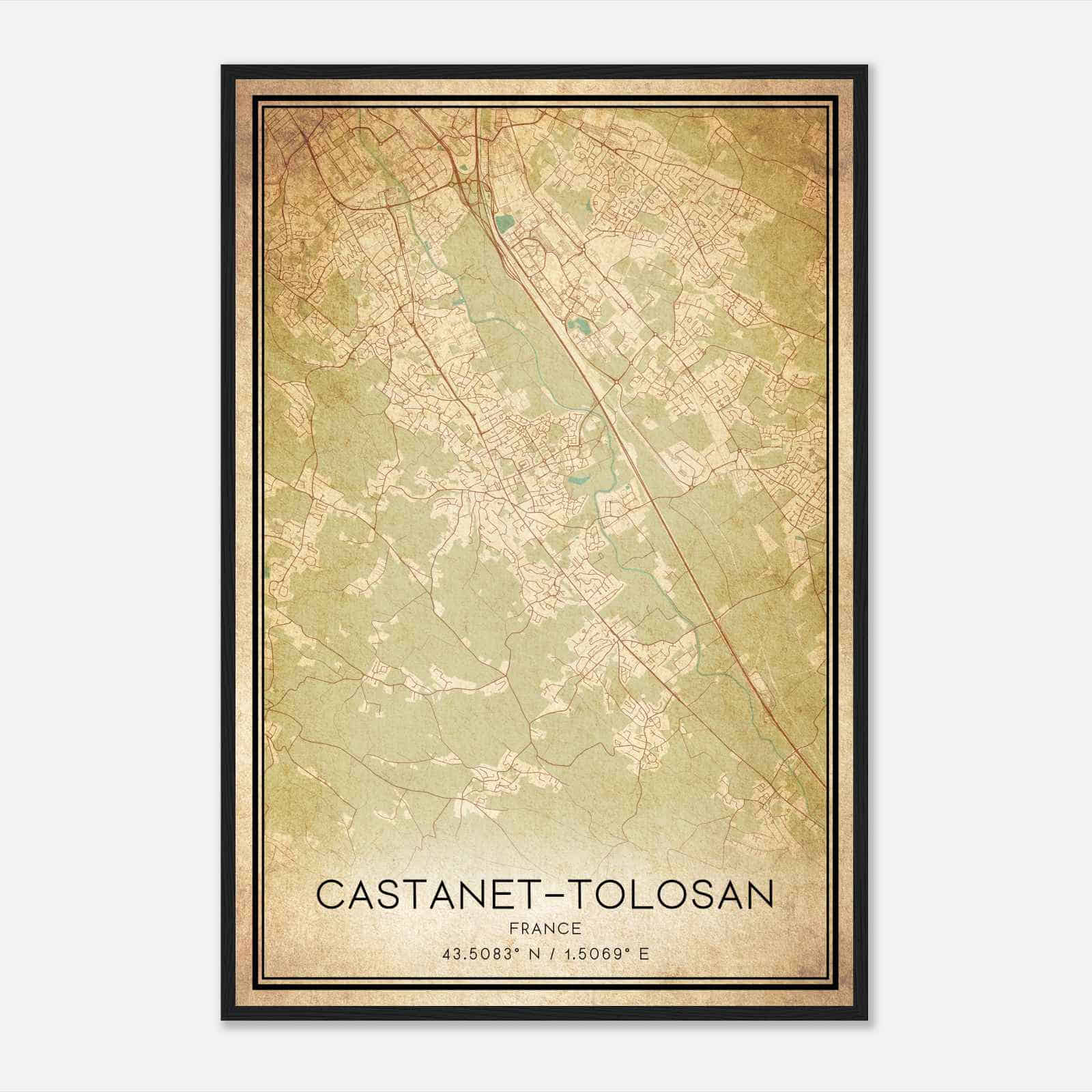 Vintage Castanet-Tolosan France Map Poster, Castanet-Tolosan City Road Wall Art Print