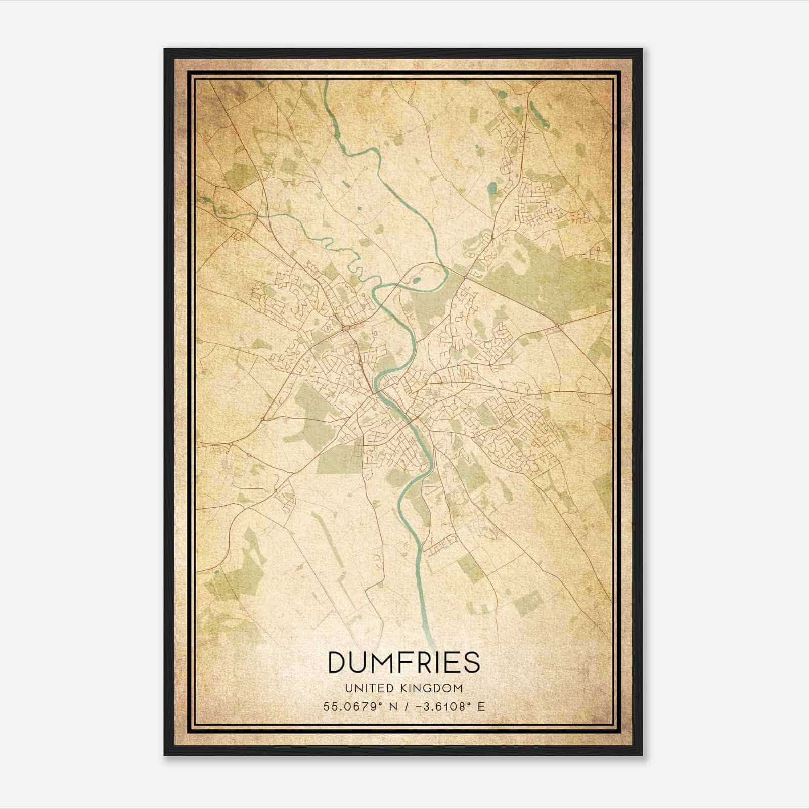 Vintage Dumfries United Kingdom Map Poster, Dumfries City Road Wall Art Print