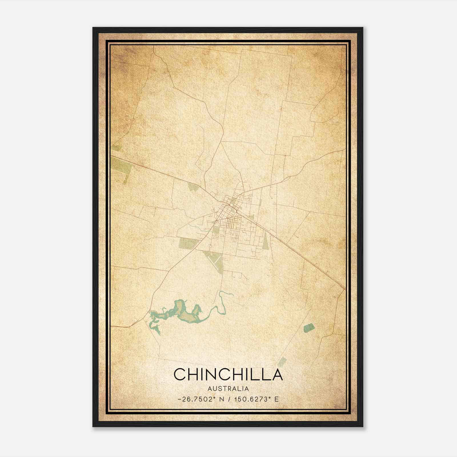 Vintage Chinchilla Australia Map Poster, Chinchilla City Road Wall Art Print Vintage Chinchilla Australia Map Poster, Chinchilla City Road Wall Art Print