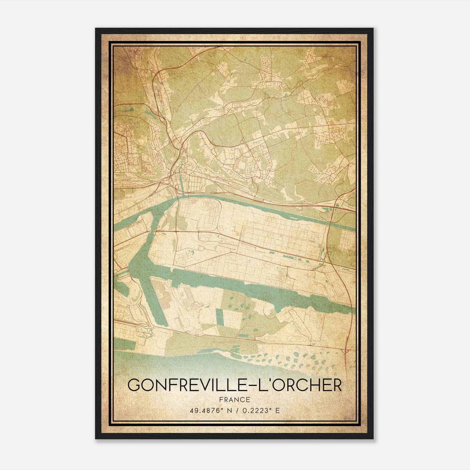 Vintage Gonfreville-l’Orcher France Map Poster, Gonfreville-l’Orcher City Road Wall Art Print