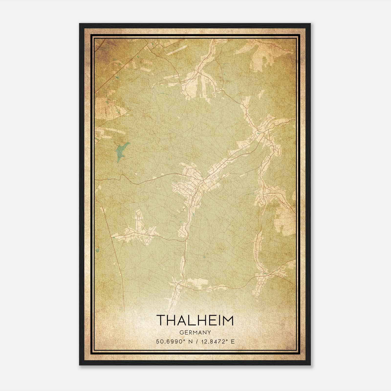 Vintage Thalheim Germany Map Poster, Thalheim City Road Wall Art Print
