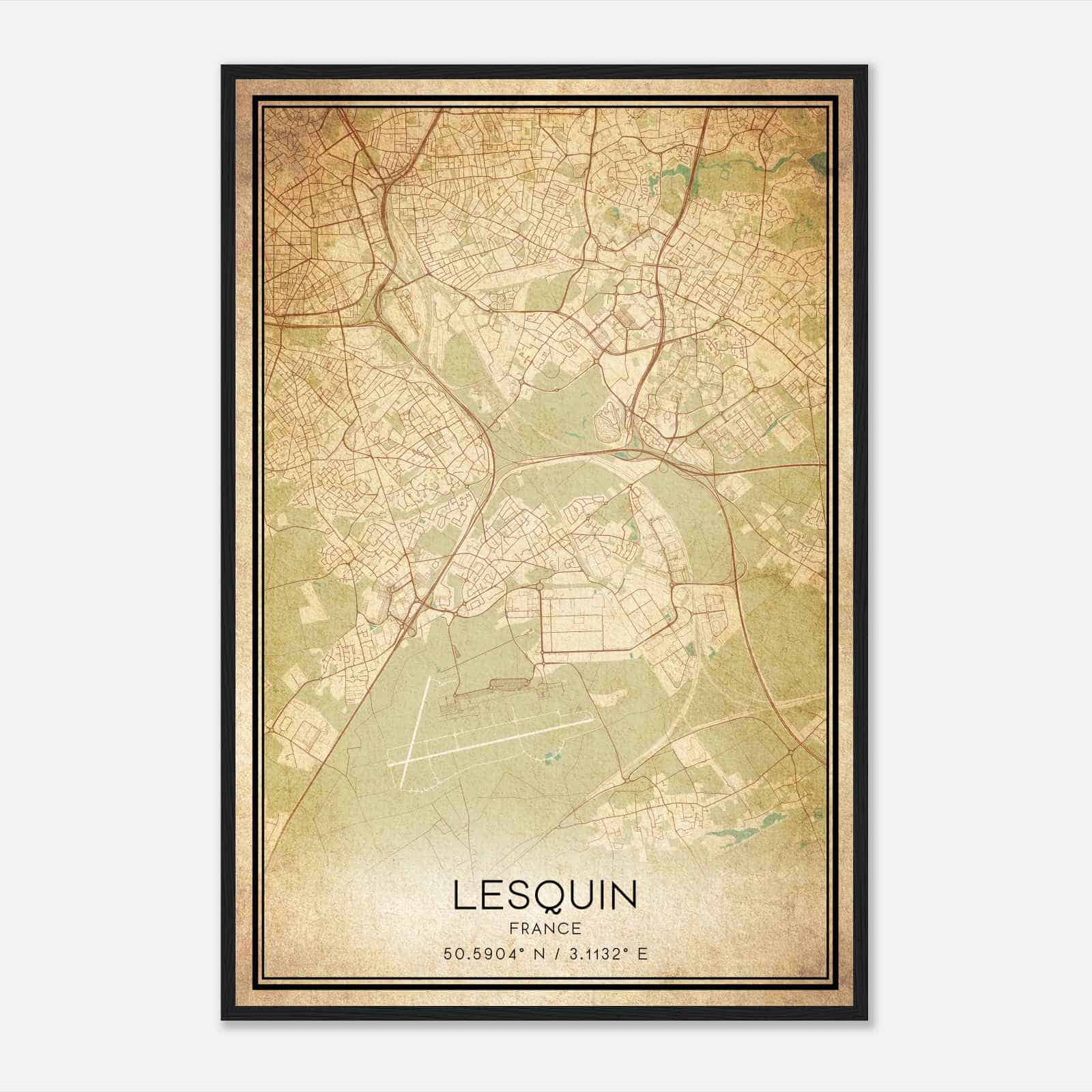 Vintage Lesquin France Map Poster, Lesquin City Road Wall Art Print