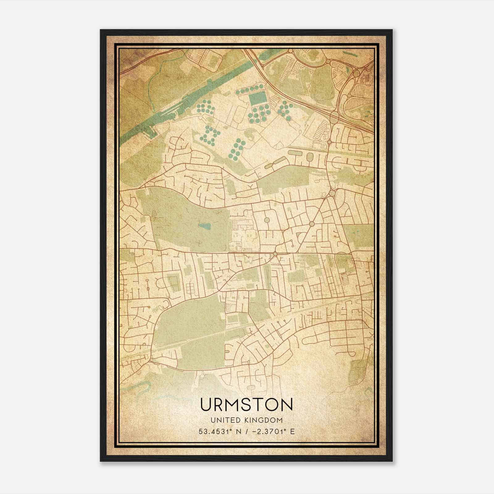 Vintage Davyhulme United Kingdom Map Poster, Davyhulme City Road Wall Art Print