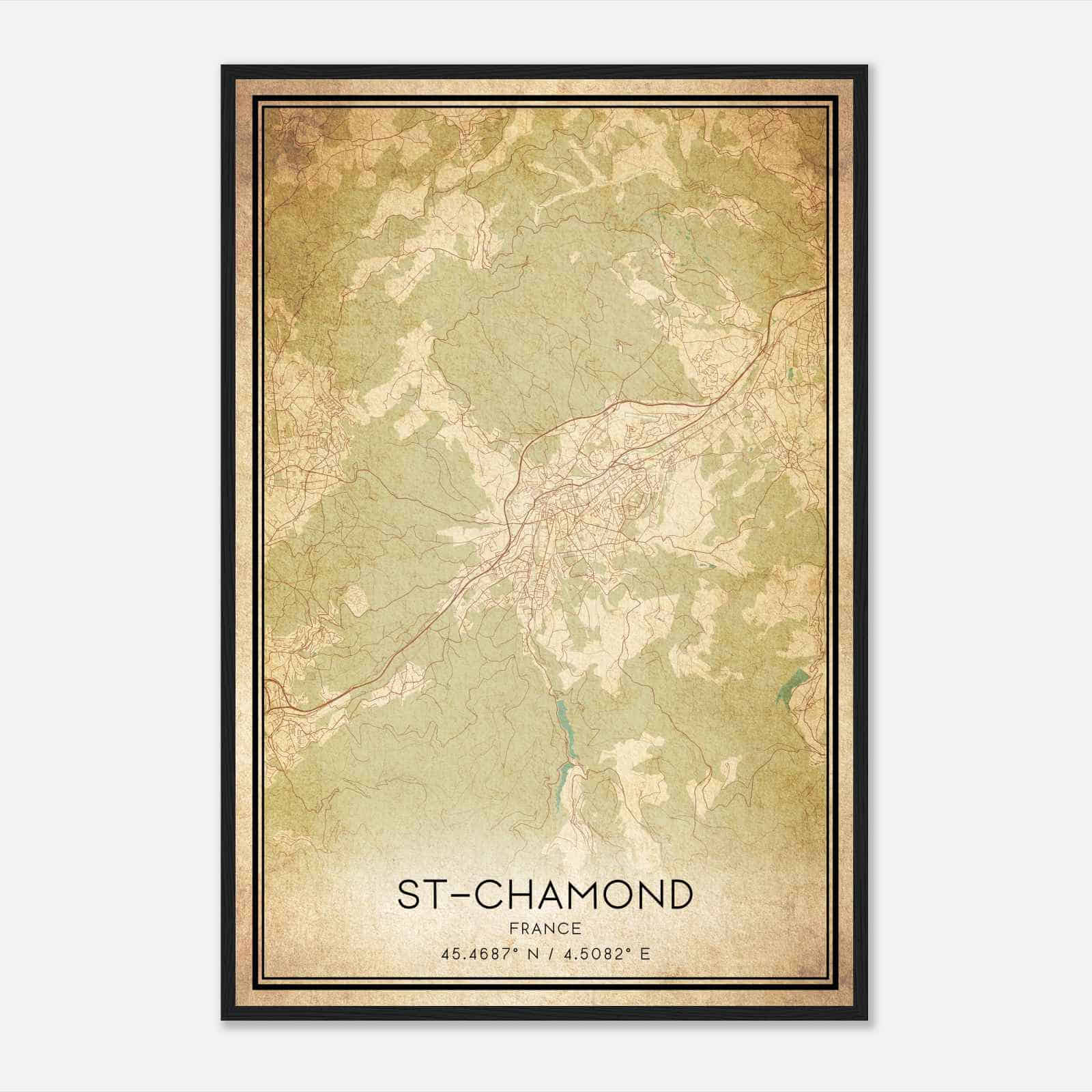 Vintage Saint-Chamond France Map Poster, Saint-Chamond City Road Wall Art Print