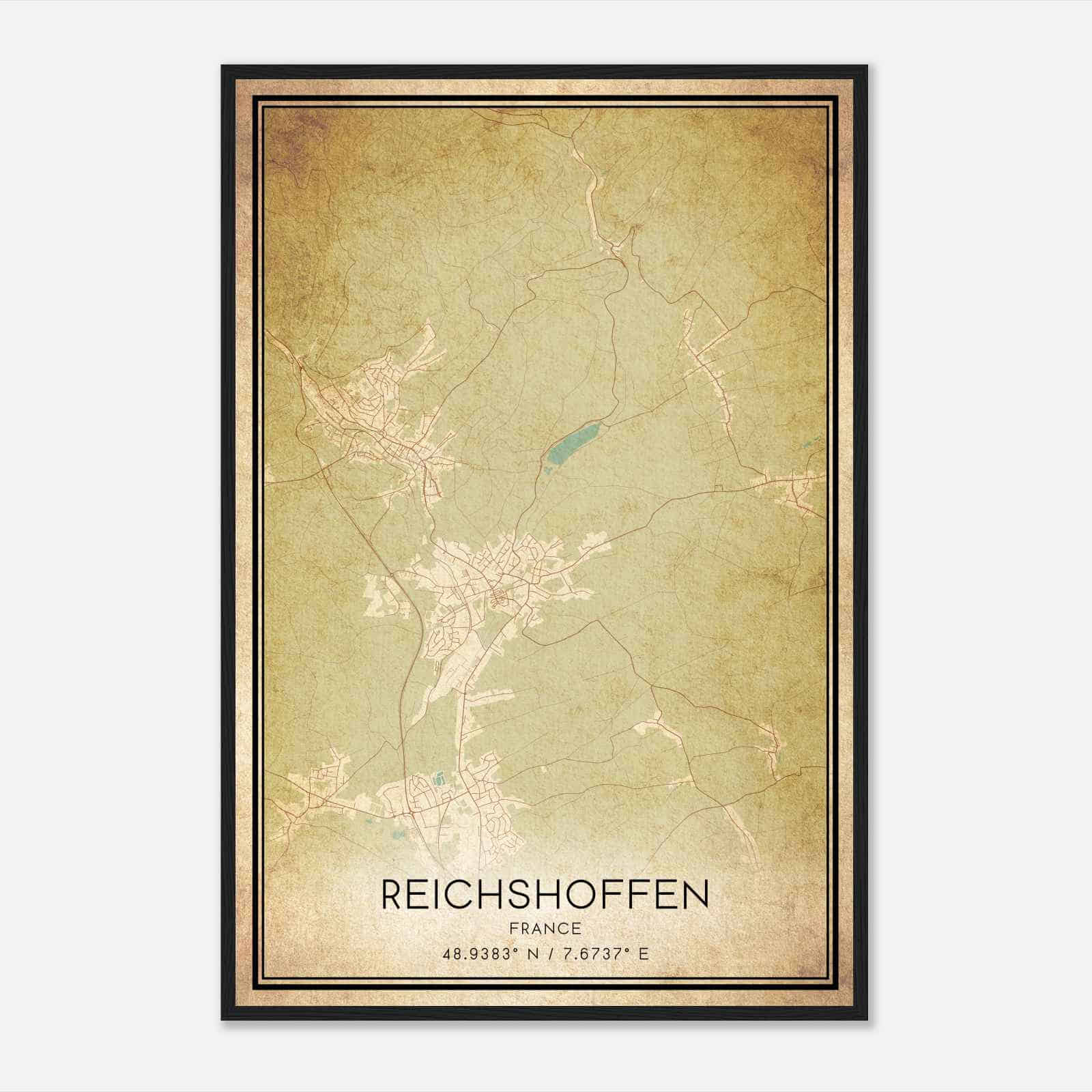 Vintage Reichshoffen France Map Poster, Reichshoffen City Road Wall Art Print