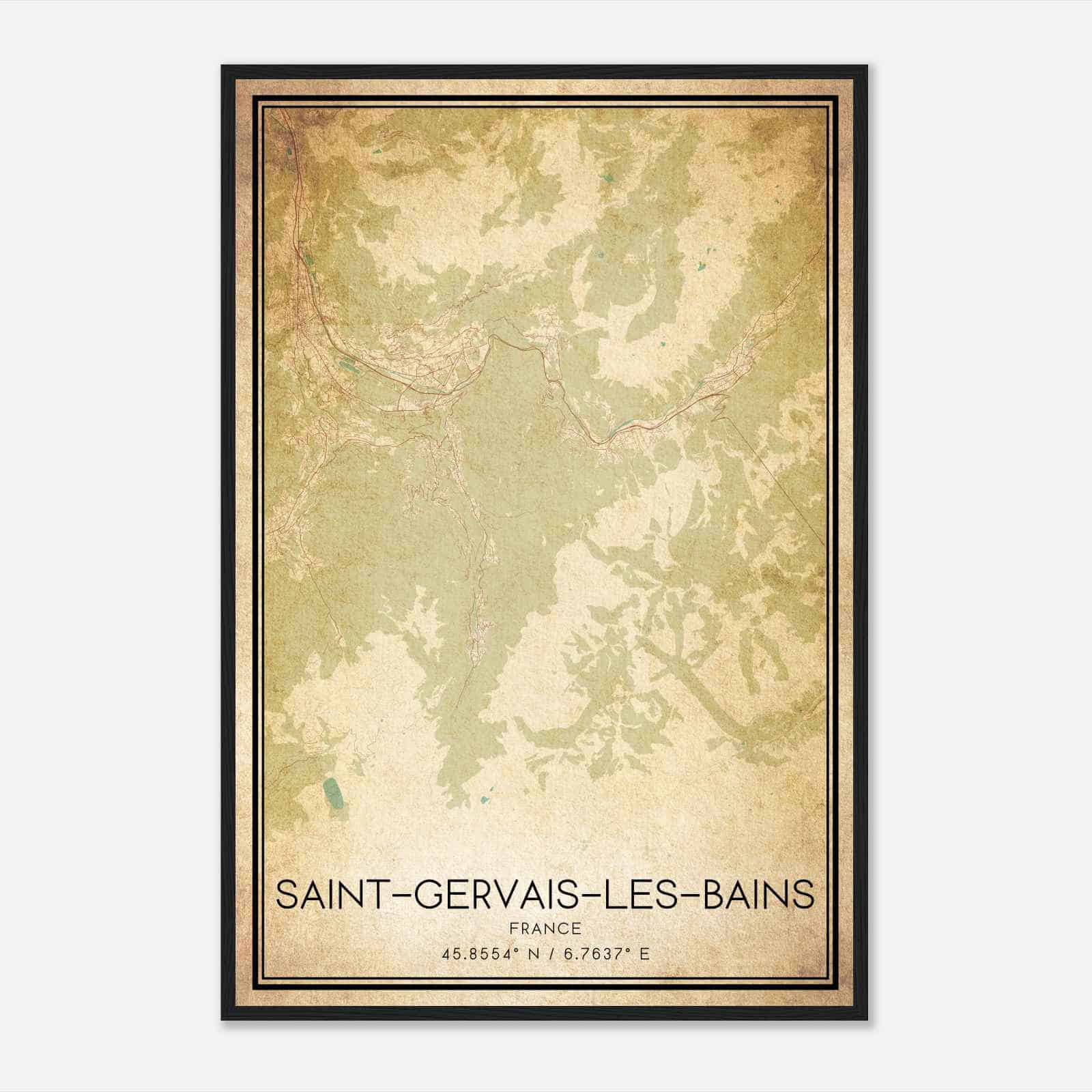 Vintage Saint-Gervais-les-Bains France Map Poster, Saint-Gervais-les-Bains City Road Wall Art Print