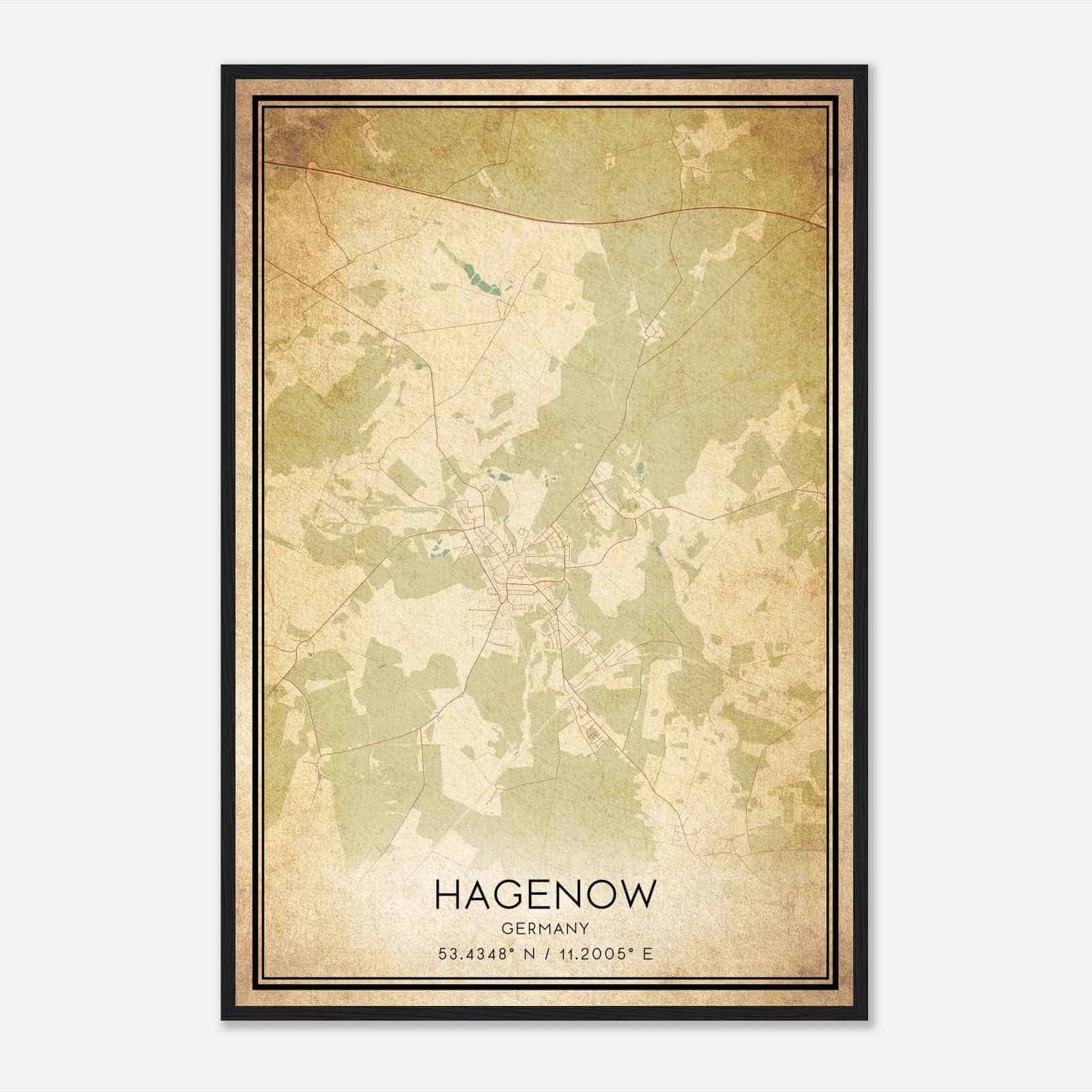 Vintage Hagenow Germany Map Poster, Hagenow City Road Wall Art Print