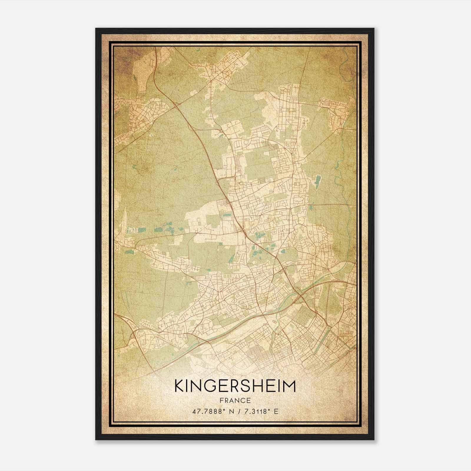 Vintage Kingersheim France Map Poster, Kingersheim City Road Wall Art Print