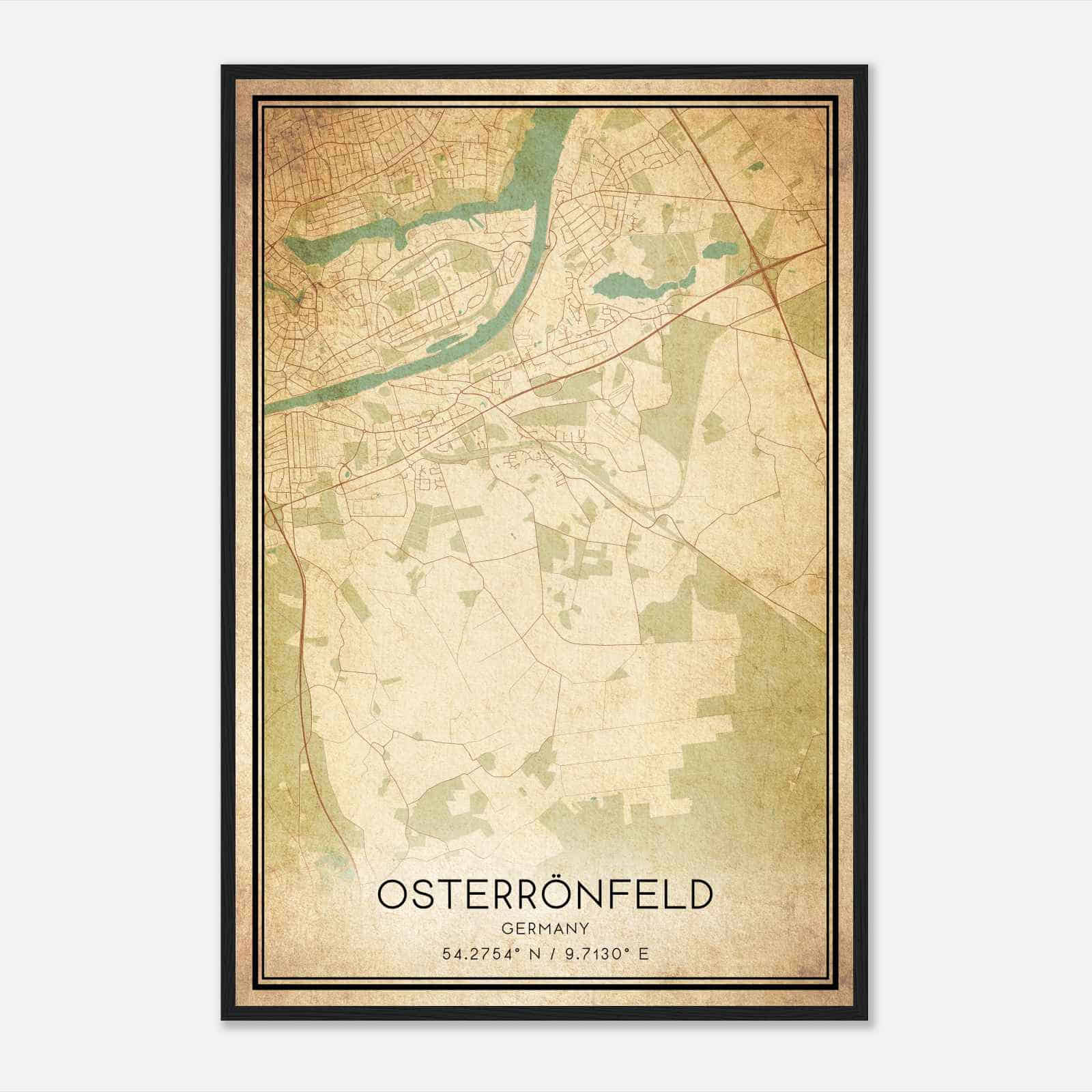 Vintage Osterronfeld Germany Map Poster, Osterronfeld City Road Wall Art Print