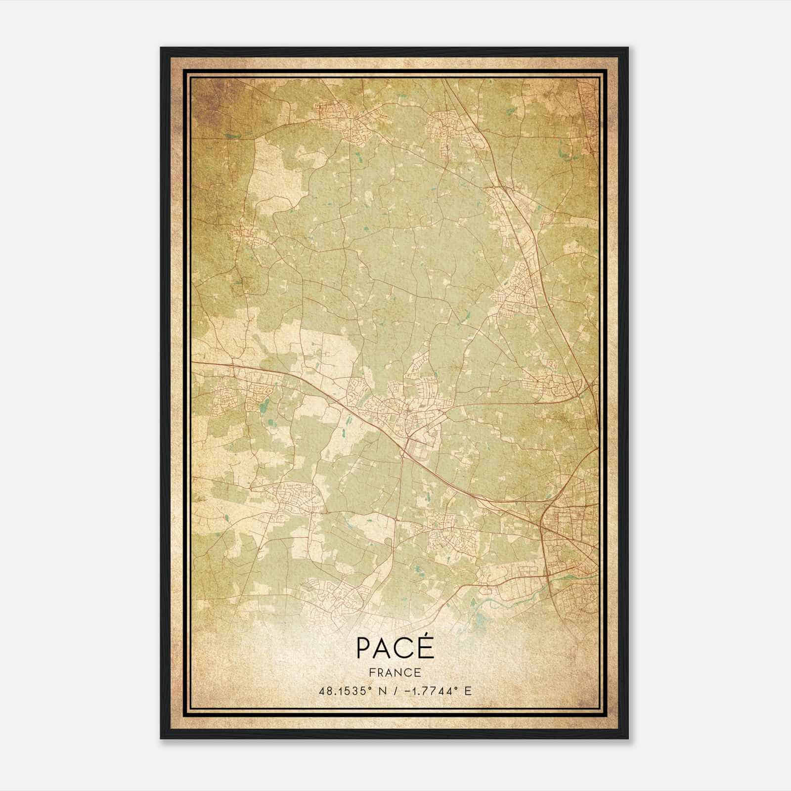 Vintage Pace France Map Poster, Pace City Road Wall Art Print