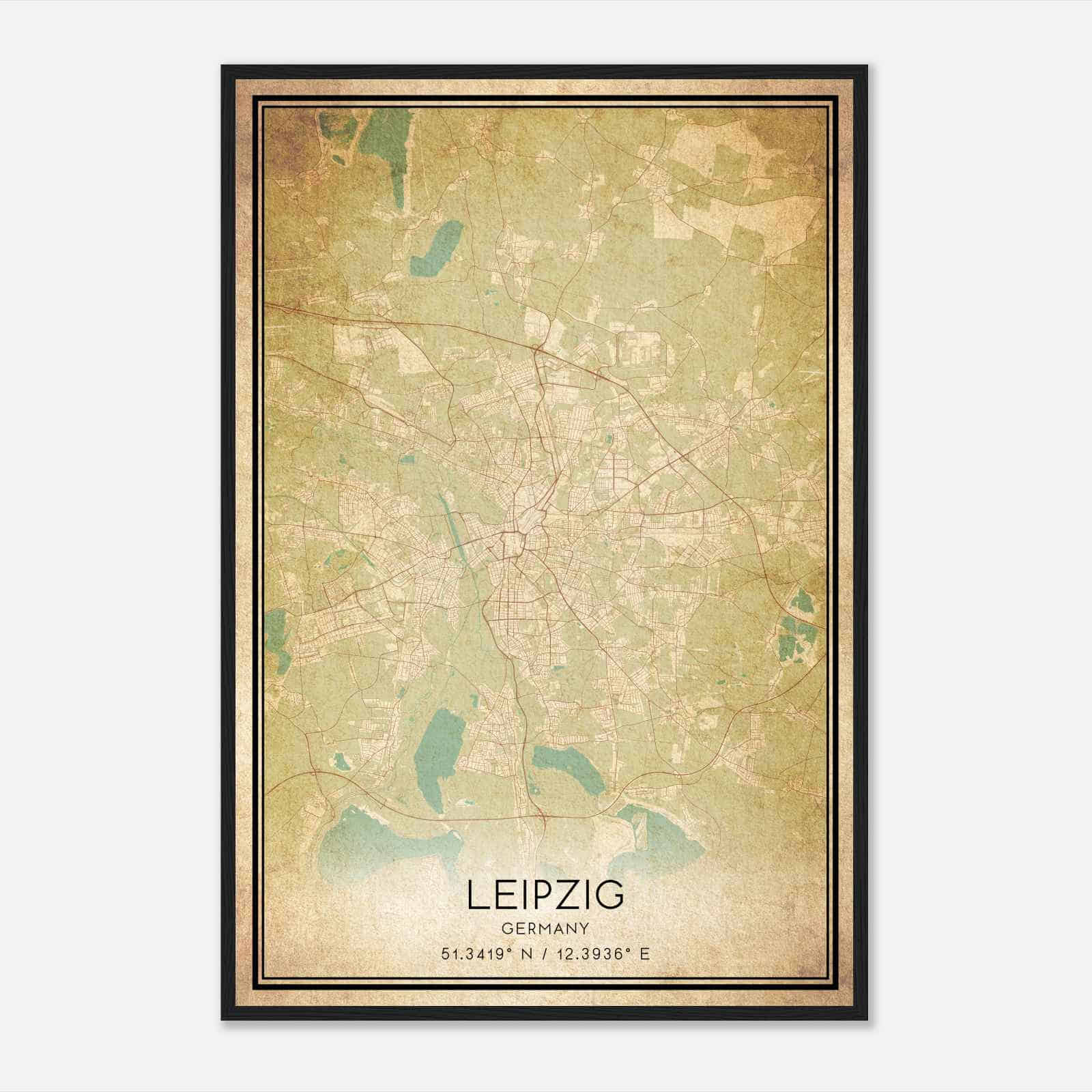 Vintage Leipzig Germany Map Poster, Leipzig City Road Wall Art Print