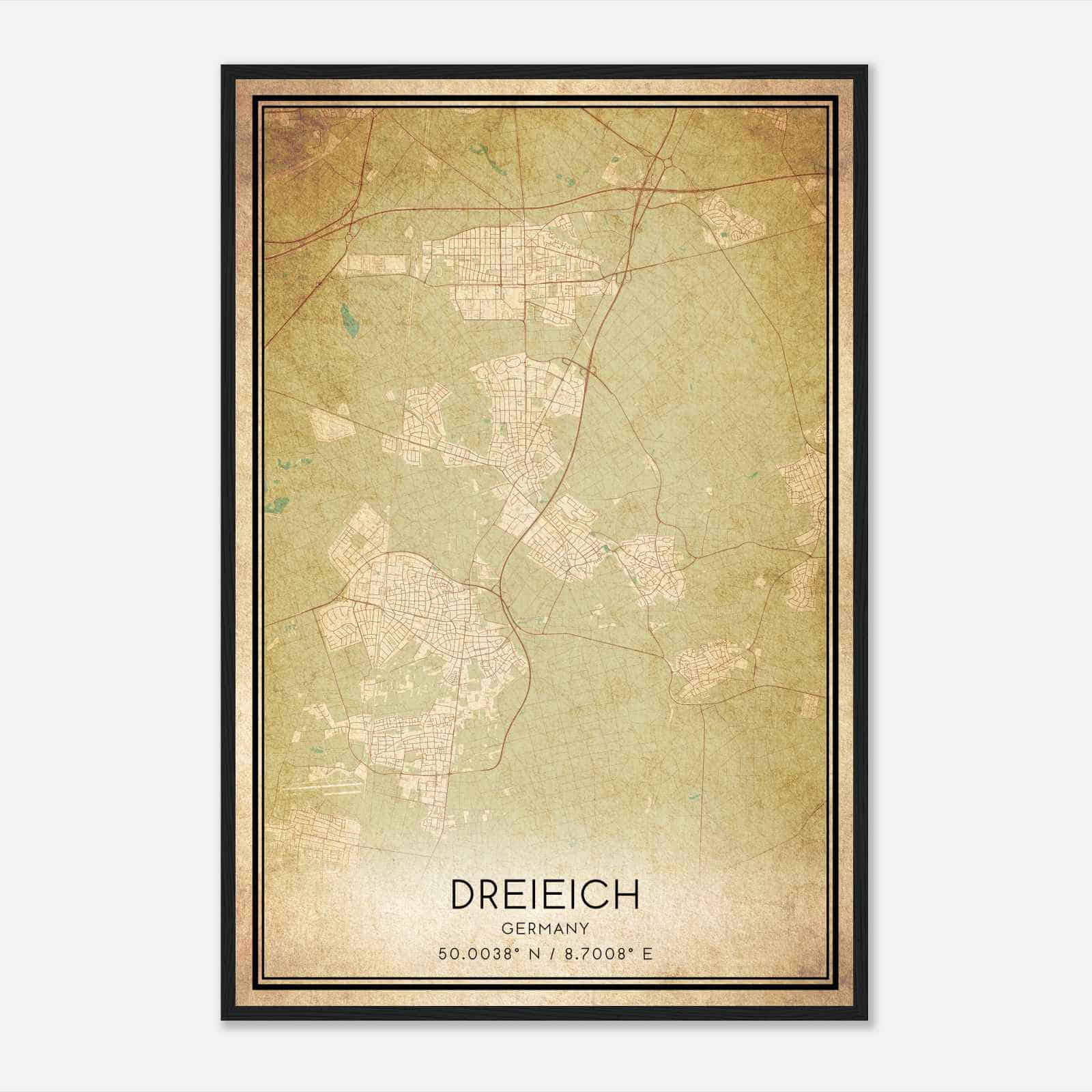Vintage Dreieich Germany Map Poster, Dreieich City Road Wall Art Print