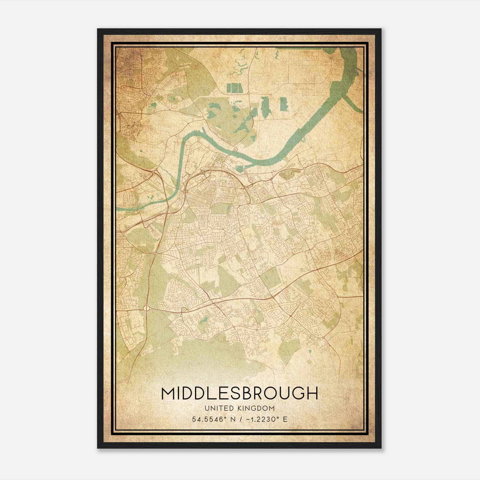 Vintage Middlesbrough United Kingdom Map Poster, Middlesbrough City Road Wall Art Print Vintage Middlesbrough United Kingdom Map Poster, Middlesbrough City Road Wall Art Print