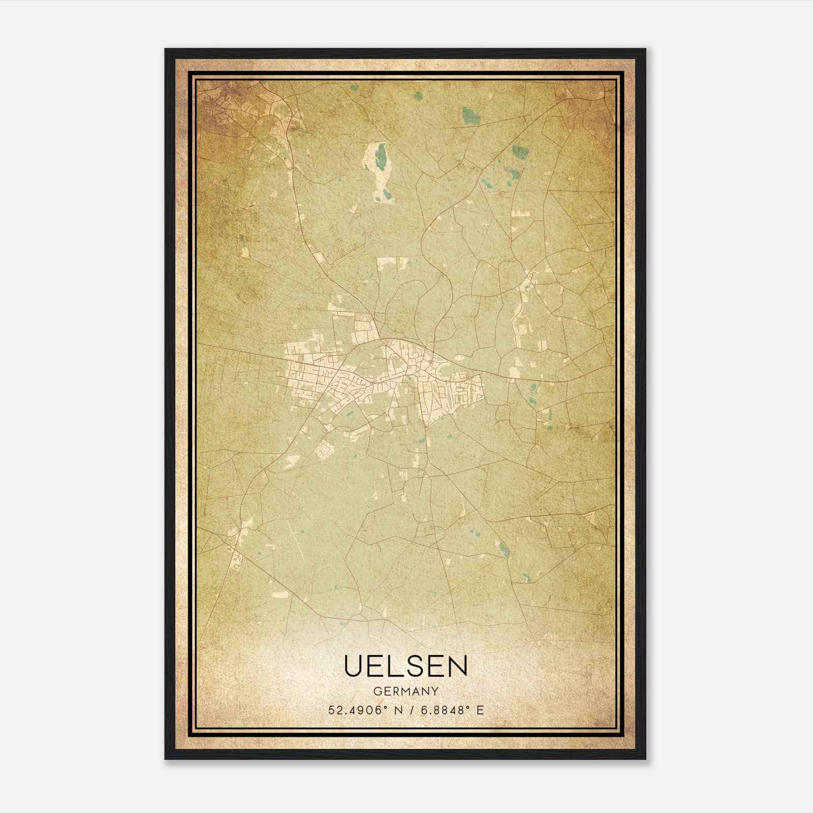 Vintage Uelsen Germany Map Poster, Uelsen City Road Wall Art Print