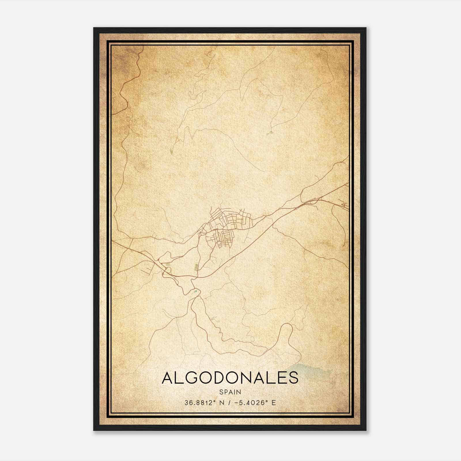 Vintage Algodonales Spain Map Poster, Algodonales City Road Wall Art Print