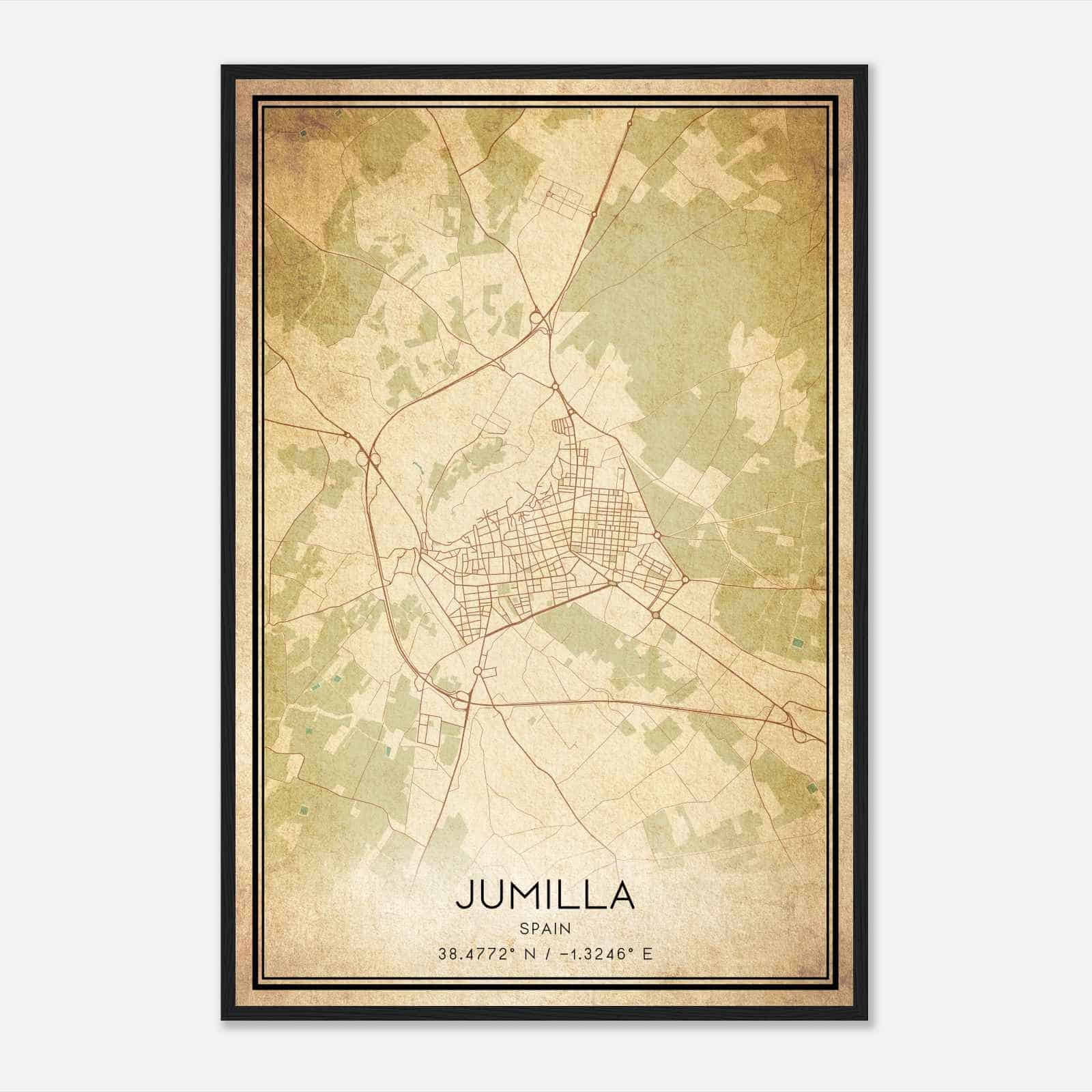 Vintage Jumilla Spain Map Poster, Jumilla City Road Wall Art Print